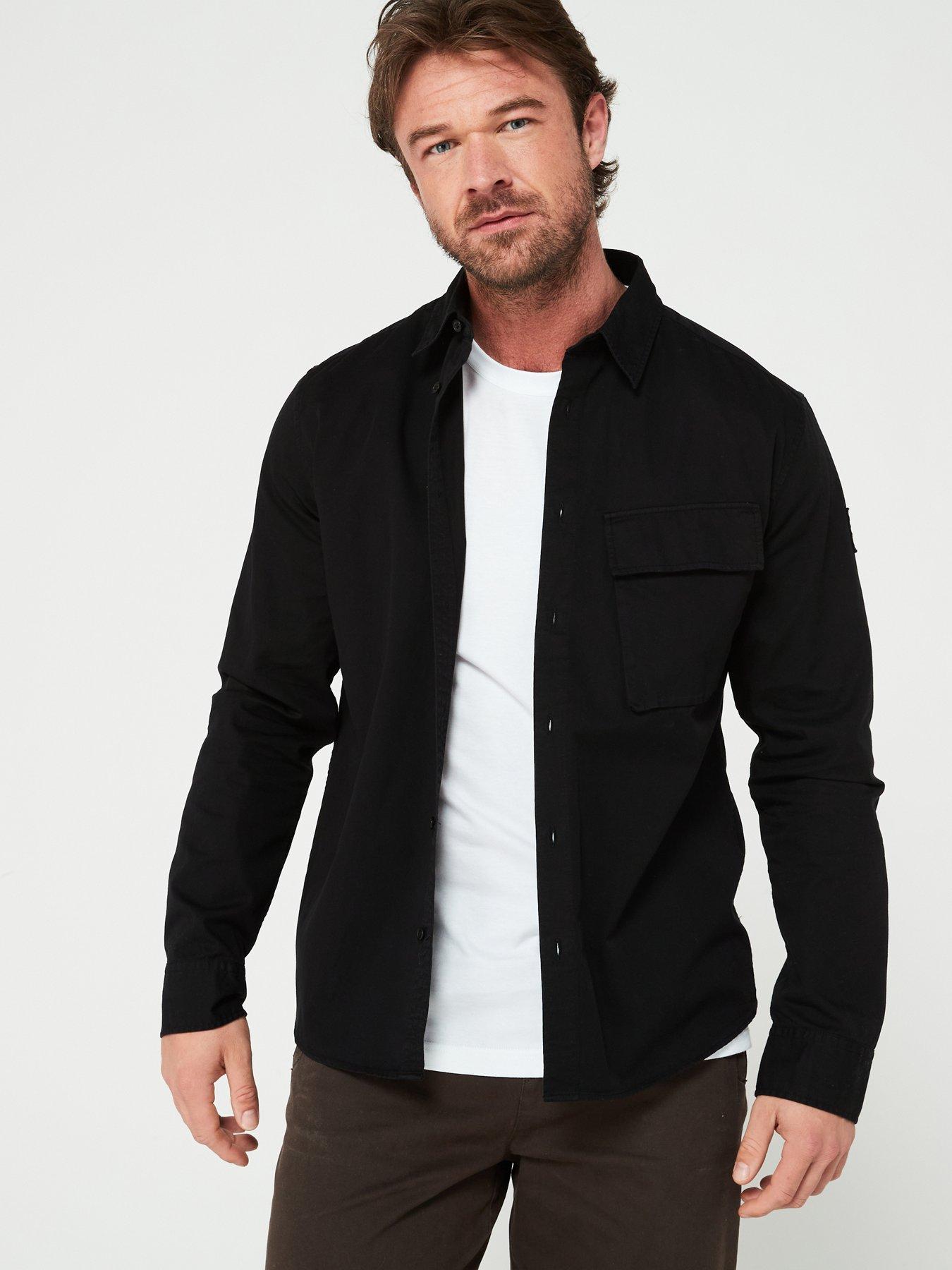 Image 1 of 5 of Belstaff Logo Patch Sleeve Garment Dyed Cotton Shirt - Black