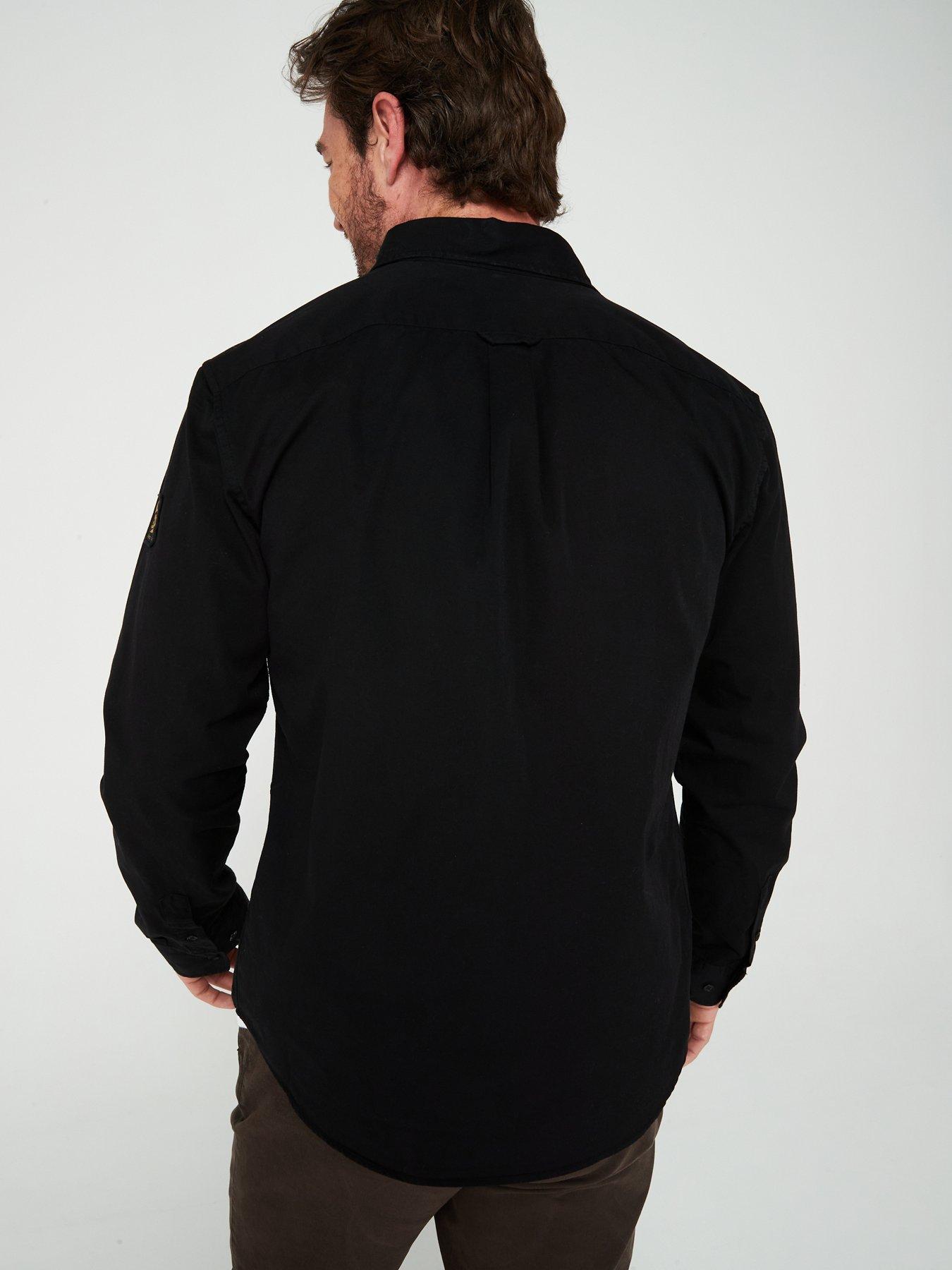 Image 2 of 5 of Belstaff Logo Patch Sleeve Garment Dyed Cotton Shirt - Black