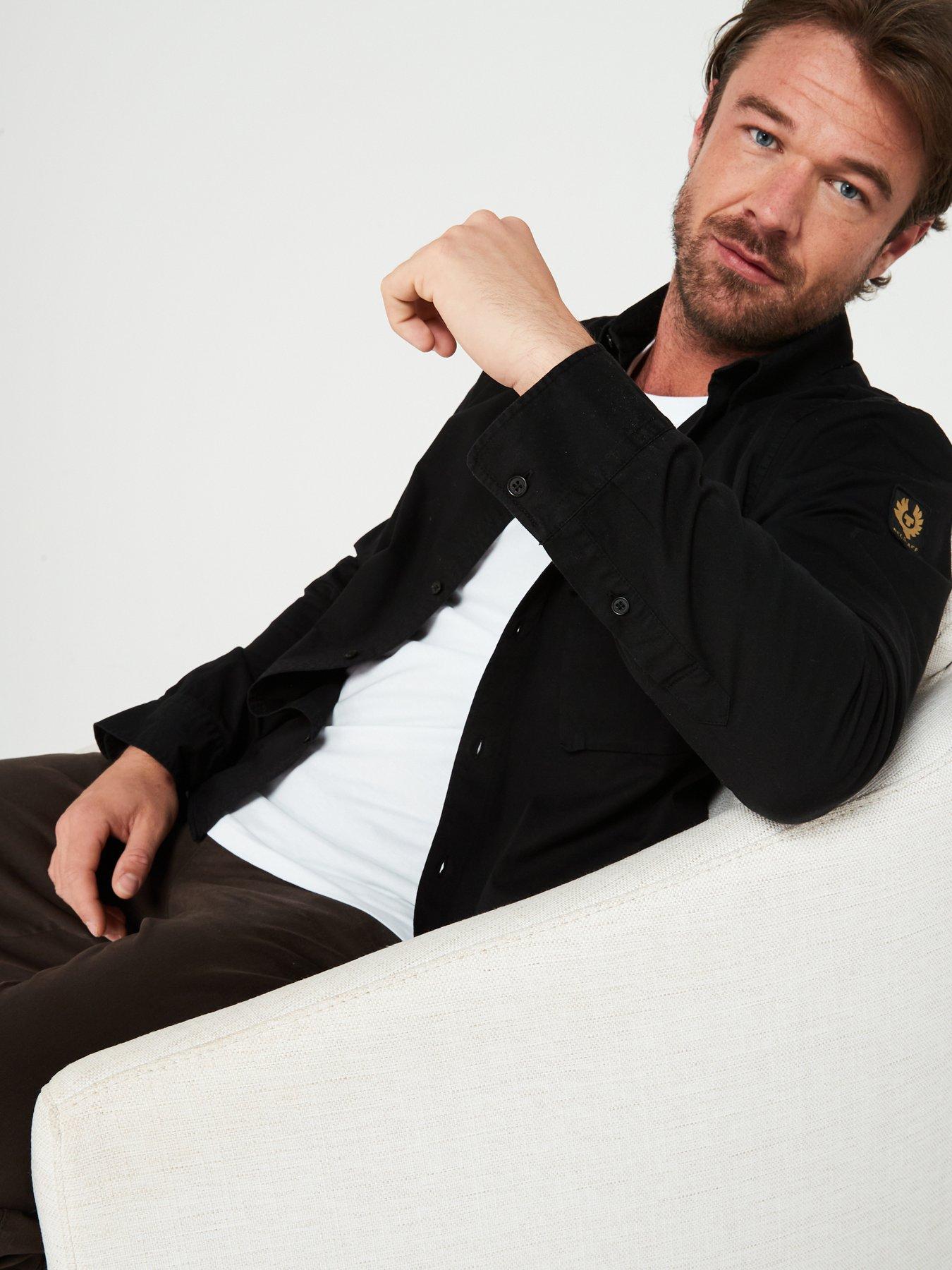 Image 4 of 5 of Belstaff Logo Patch Sleeve Garment Dyed Cotton Shirt - Black