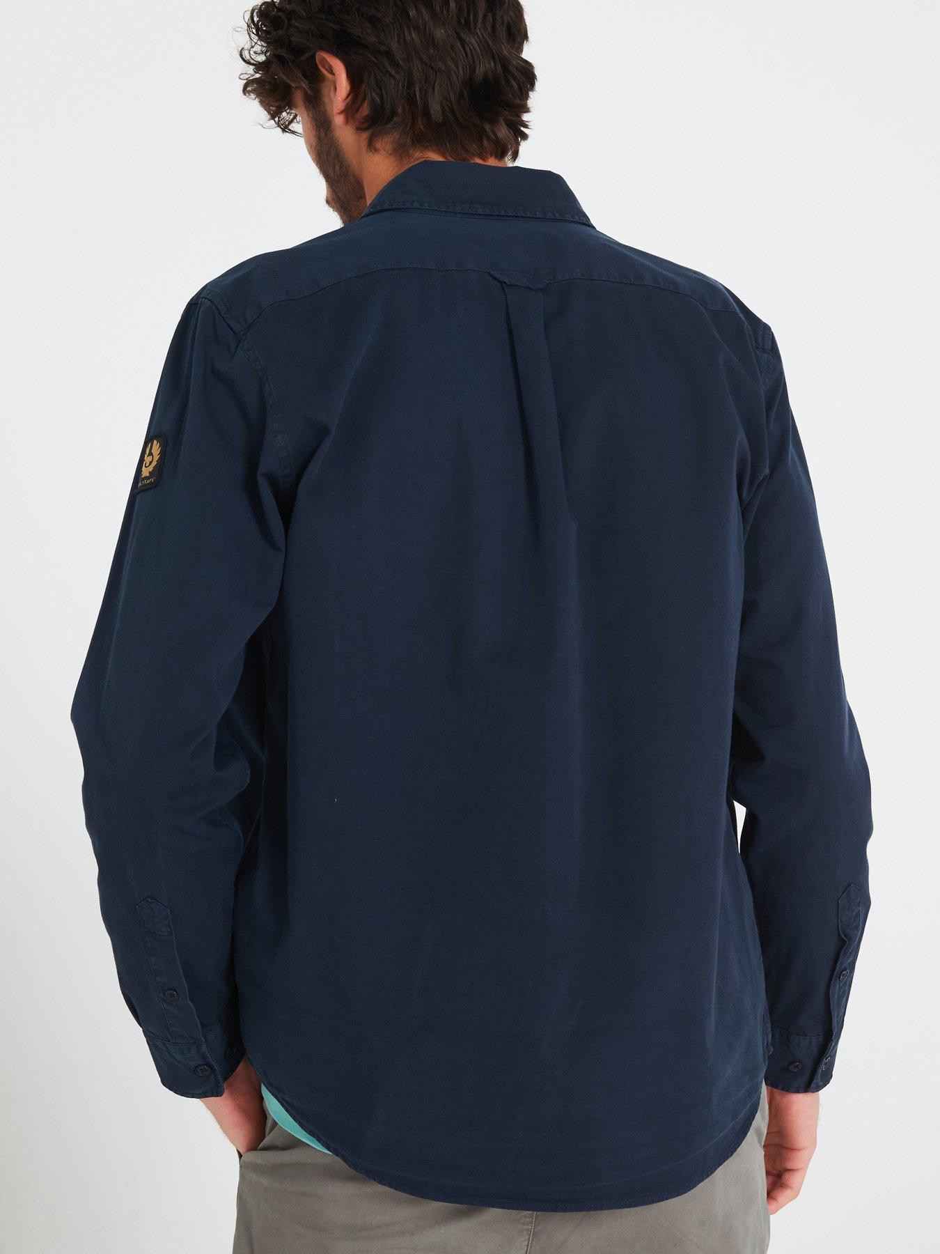 Image 2 of 6 of Belstaff Logo Patch Sleeve Garment Dyed Cotton Shirt - Navy