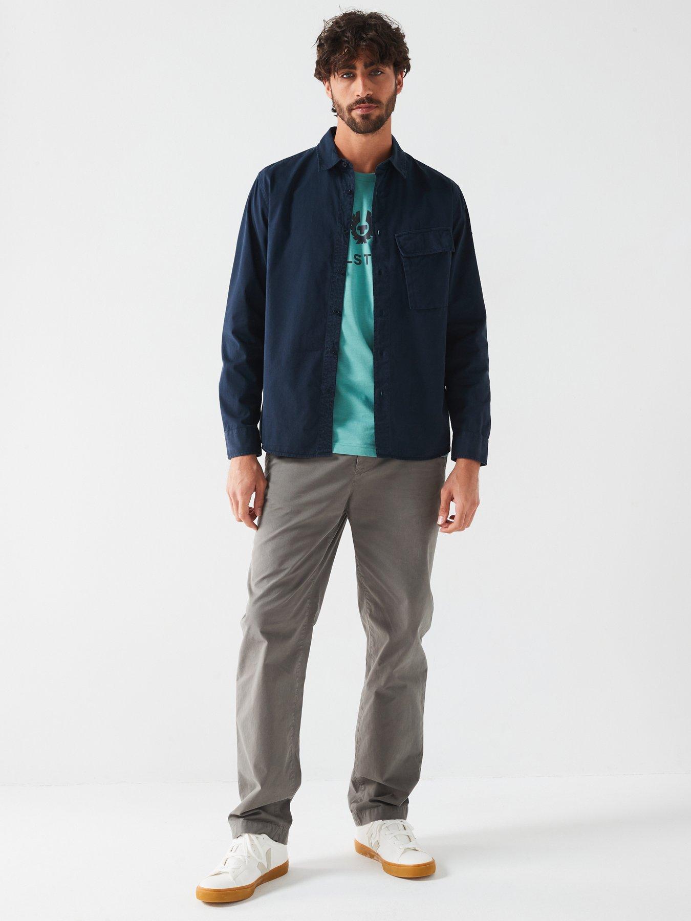 Image 3 of 6 of Belstaff Logo Patch Sleeve Garment Dyed Cotton Shirt - Navy