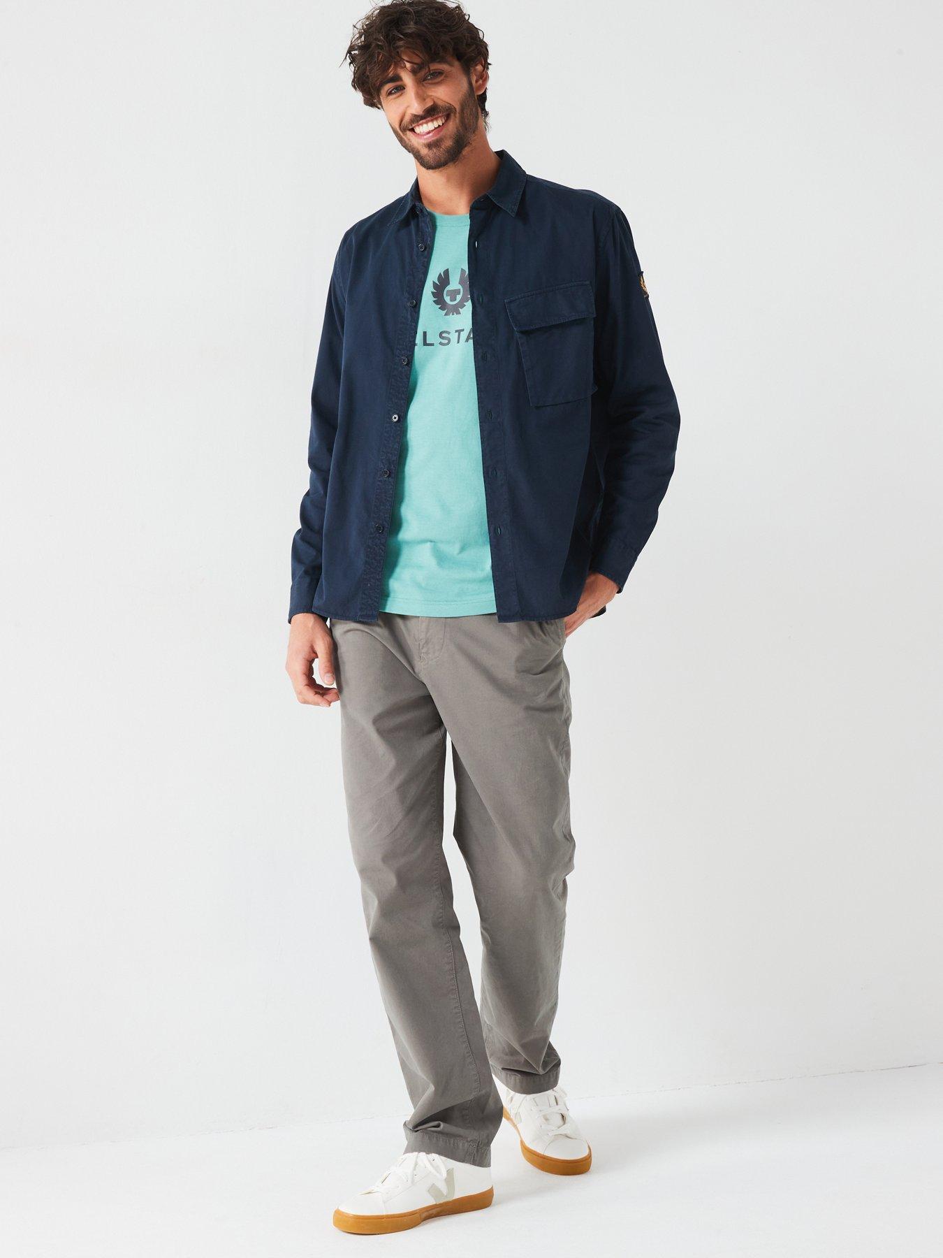 Image 5 of 6 of Belstaff Logo Patch Sleeve Garment Dyed Cotton Shirt - Navy