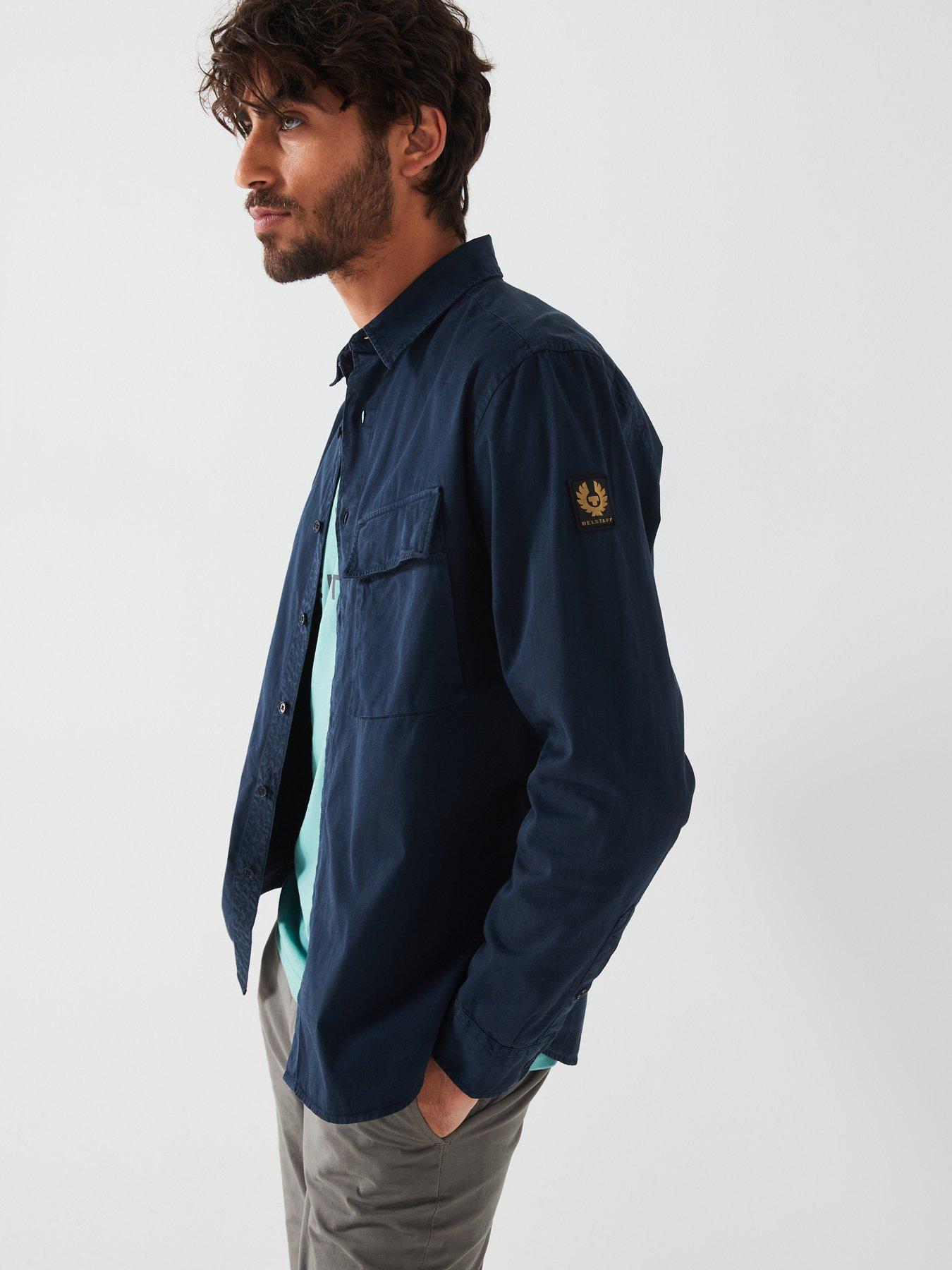Image 6 of 6 of Belstaff Logo Patch Sleeve Garment Dyed Cotton Shirt - Navy