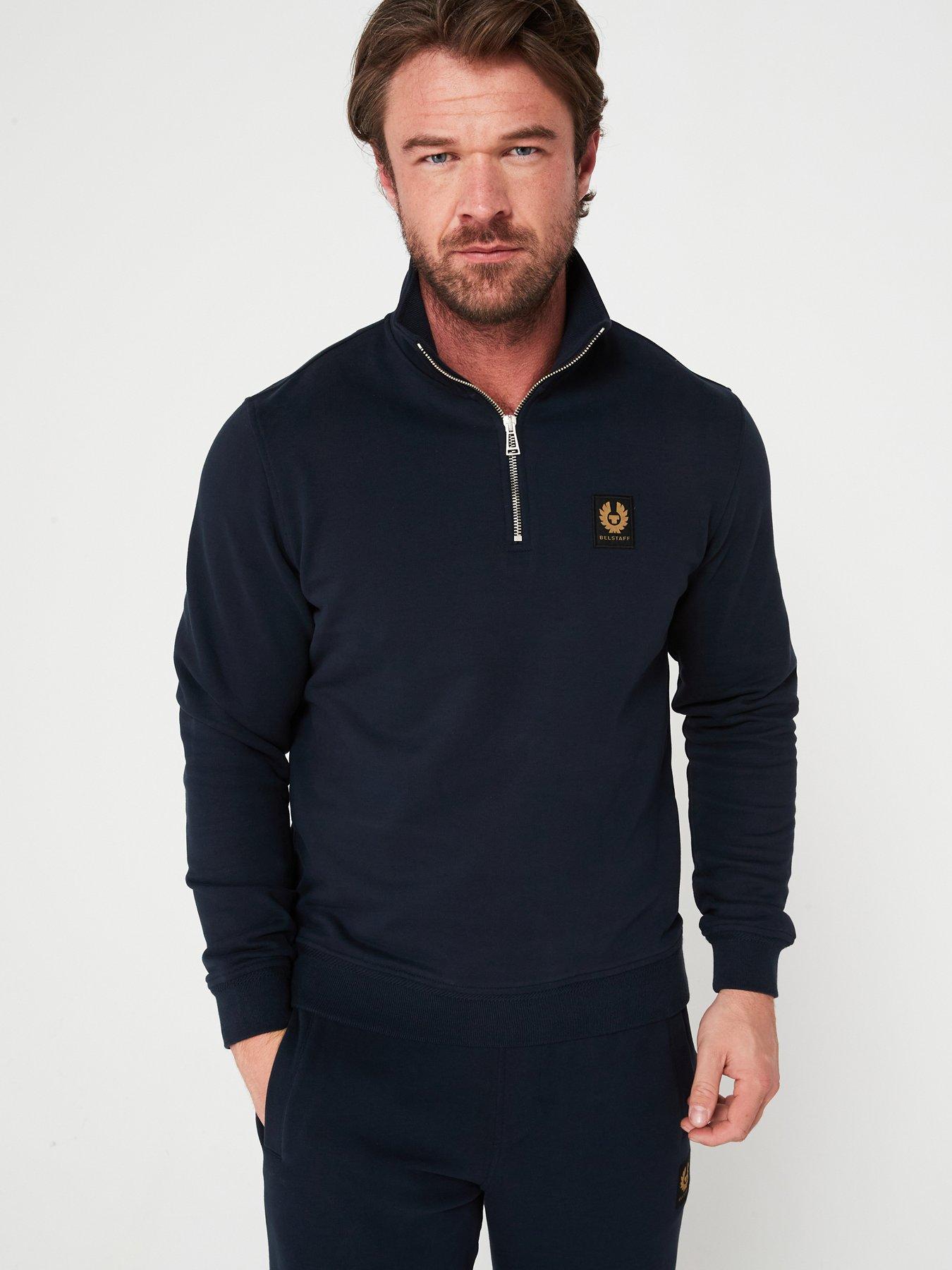 Belstaff Left Chest Patch Logo Regular Fit 1/4 Zip Sweatshirt - Dark Blue