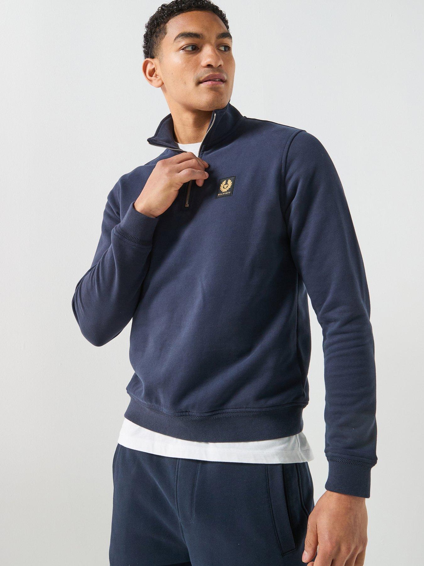 Belstaff Left Chest Patch Logo Regular Fit 1/4 Zip Sweatshirt - Dark Blue