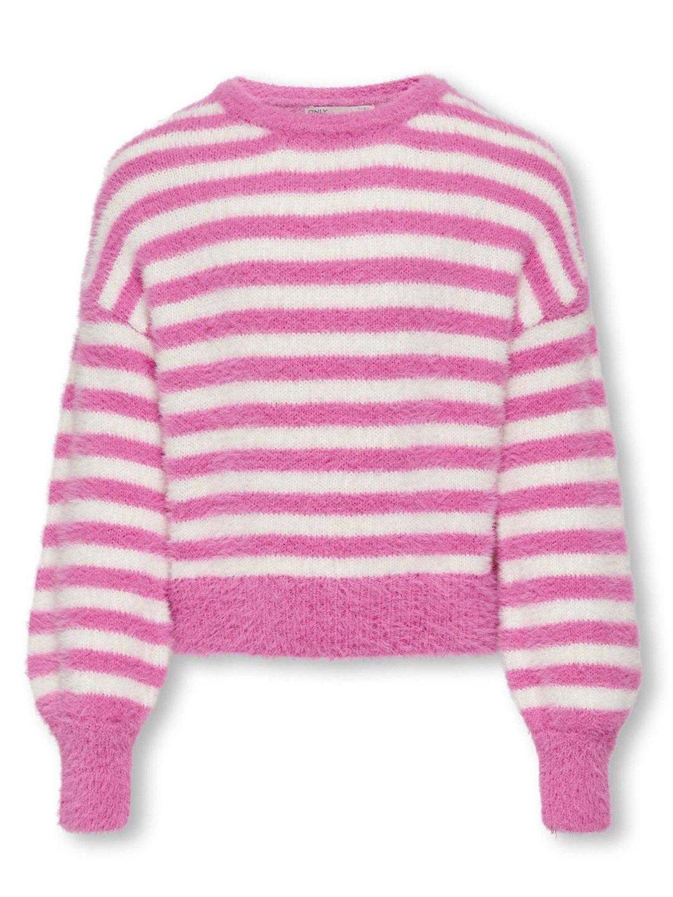 only-kids-girls-stripe-fluffy-jumper-whitepinkfront