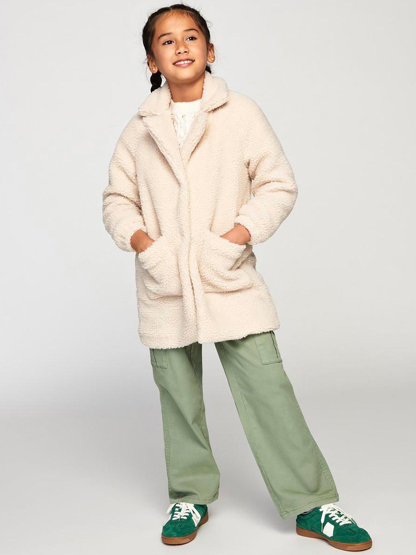 only-kids-girls-teddy-fleece-long-coat-cream