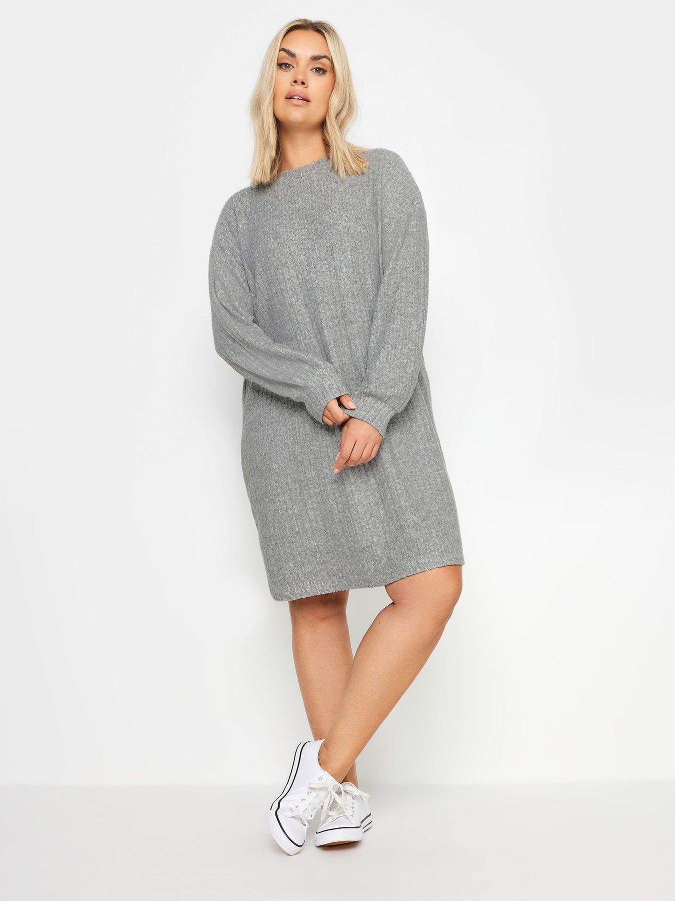 yours-curve-ribbed-jumper-dress-grey