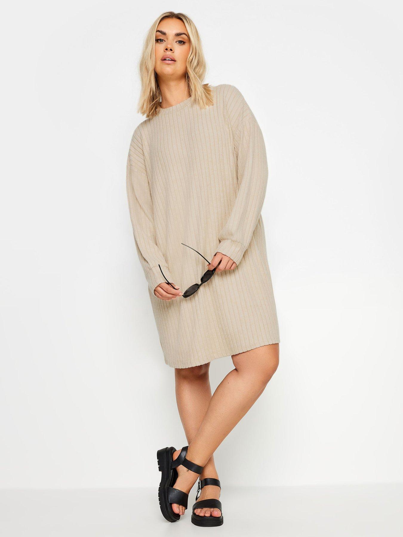 yours-curve-ribbed-jumper-dress-natural