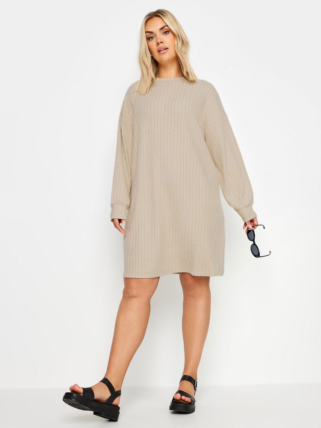 yours-curve-ribbed-jumper-dress-naturalback