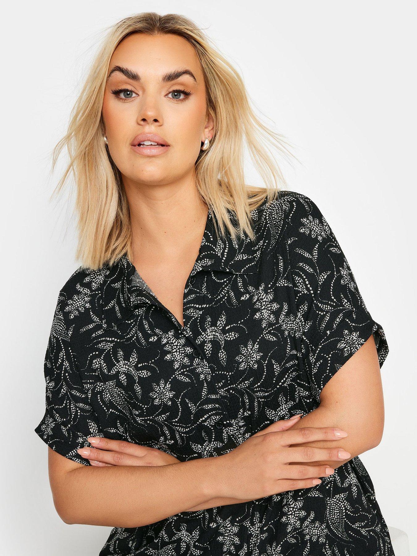 yours-curve-printed-structured-shirt-blackoutfit