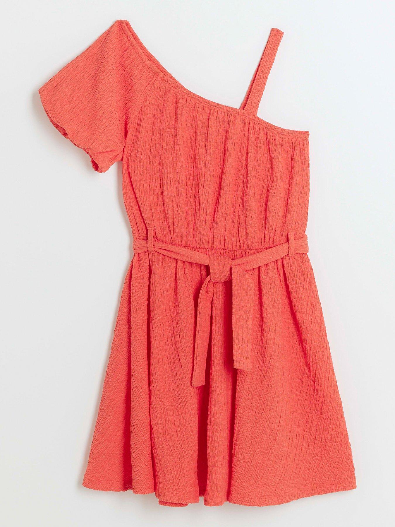 river-island-girls-textured-one-shoulder-dress-orange