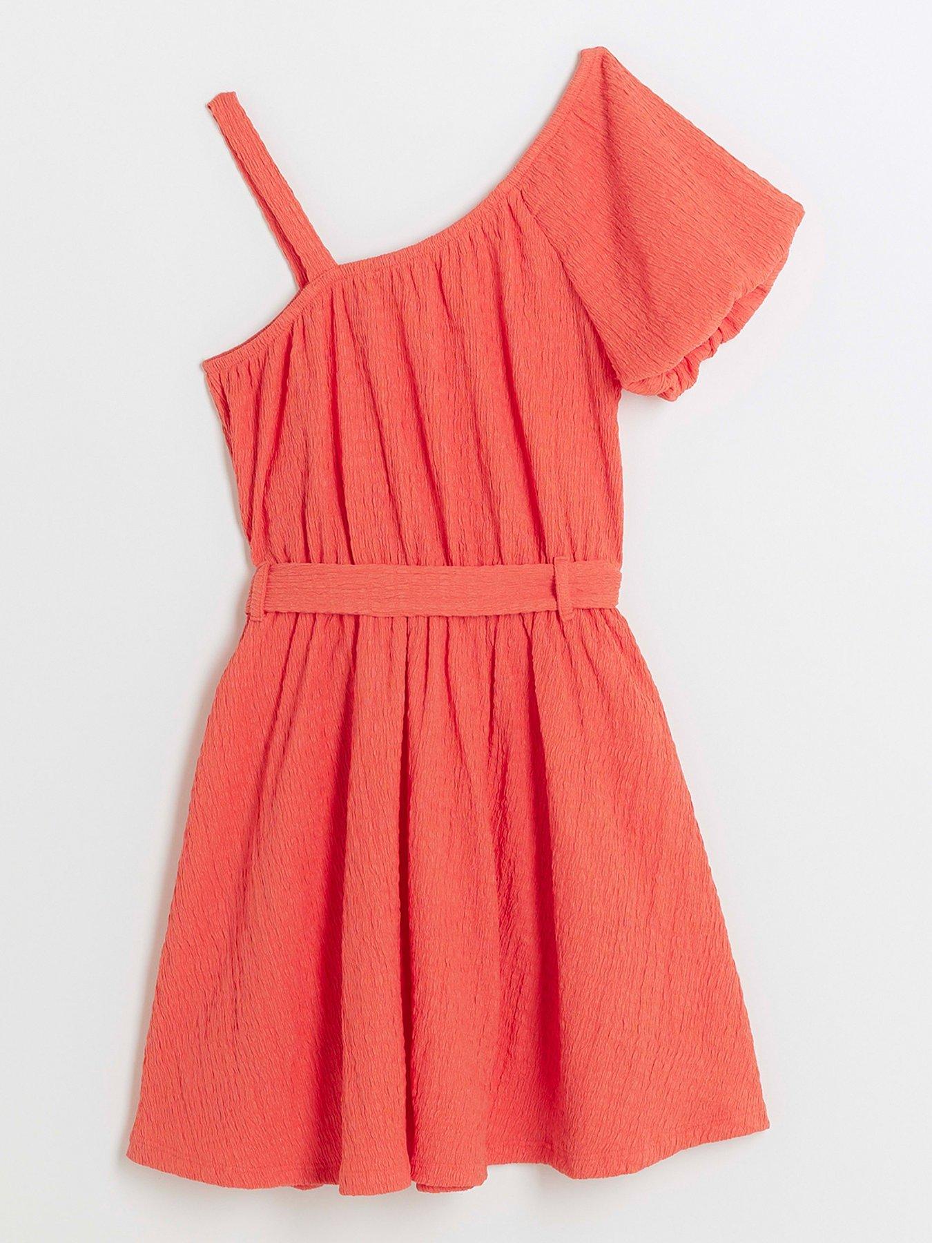 river-island-girls-textured-one-shoulder-dress-orangeback