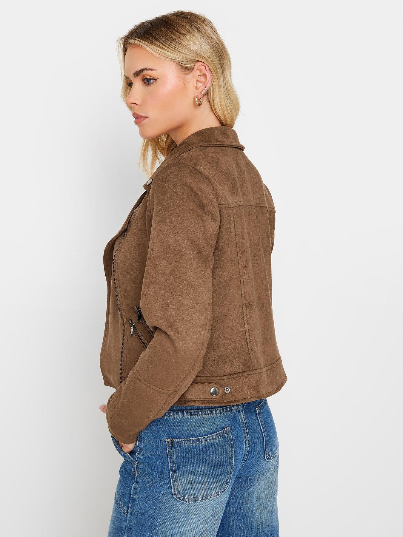 Image 2 of 4 of PixieGirl Petite Suedette Biker Jacket - Brown