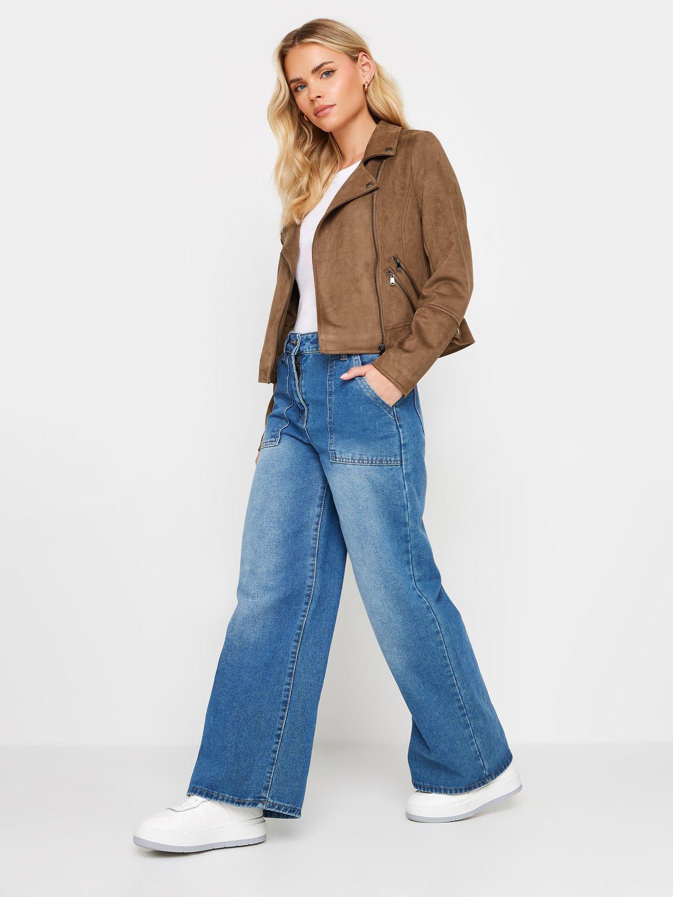 Image 3 of 4 of PixieGirl Petite Suedette Biker Jacket - Brown