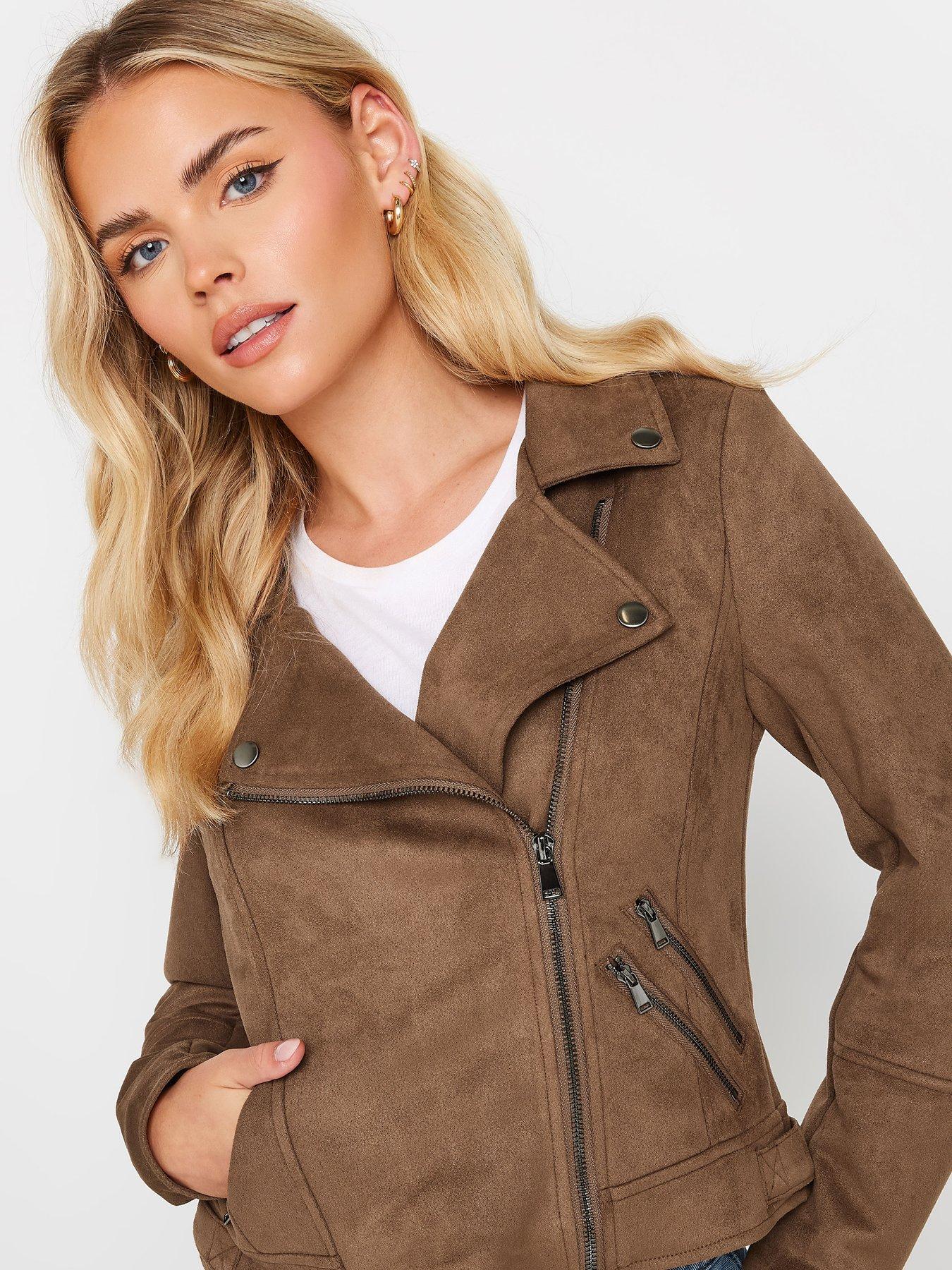 Image 4 of 4 of PixieGirl Petite Suedette Biker Jacket - Brown
