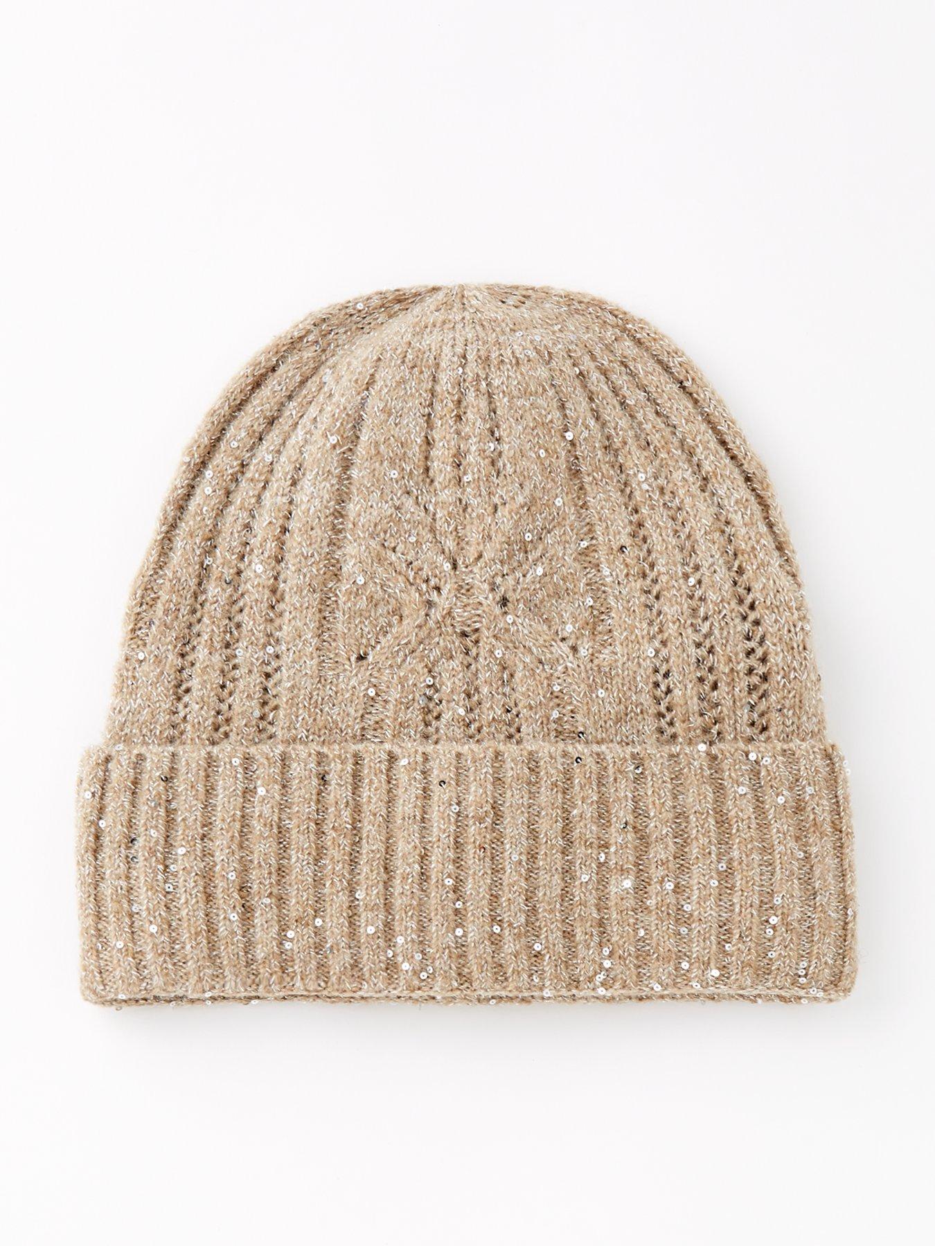 pieces-sequin-knitted-beanie-beige