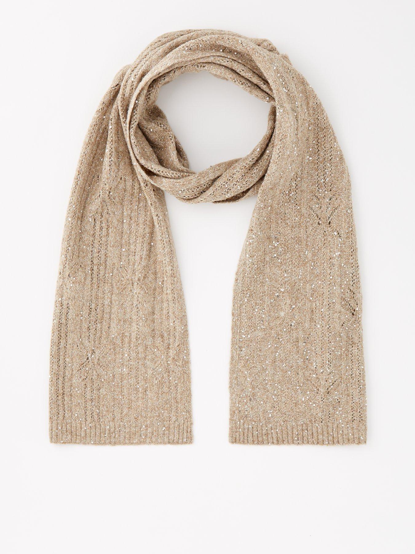 pieces-sequin-knitted-scarf-beige