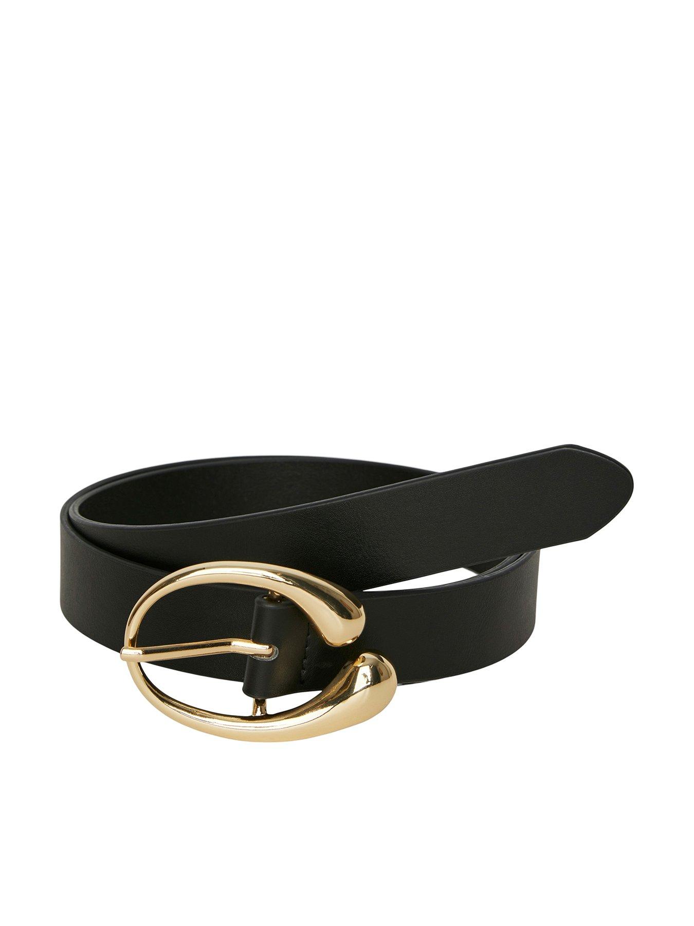 pieces-faux-leather-buckle-belt-black