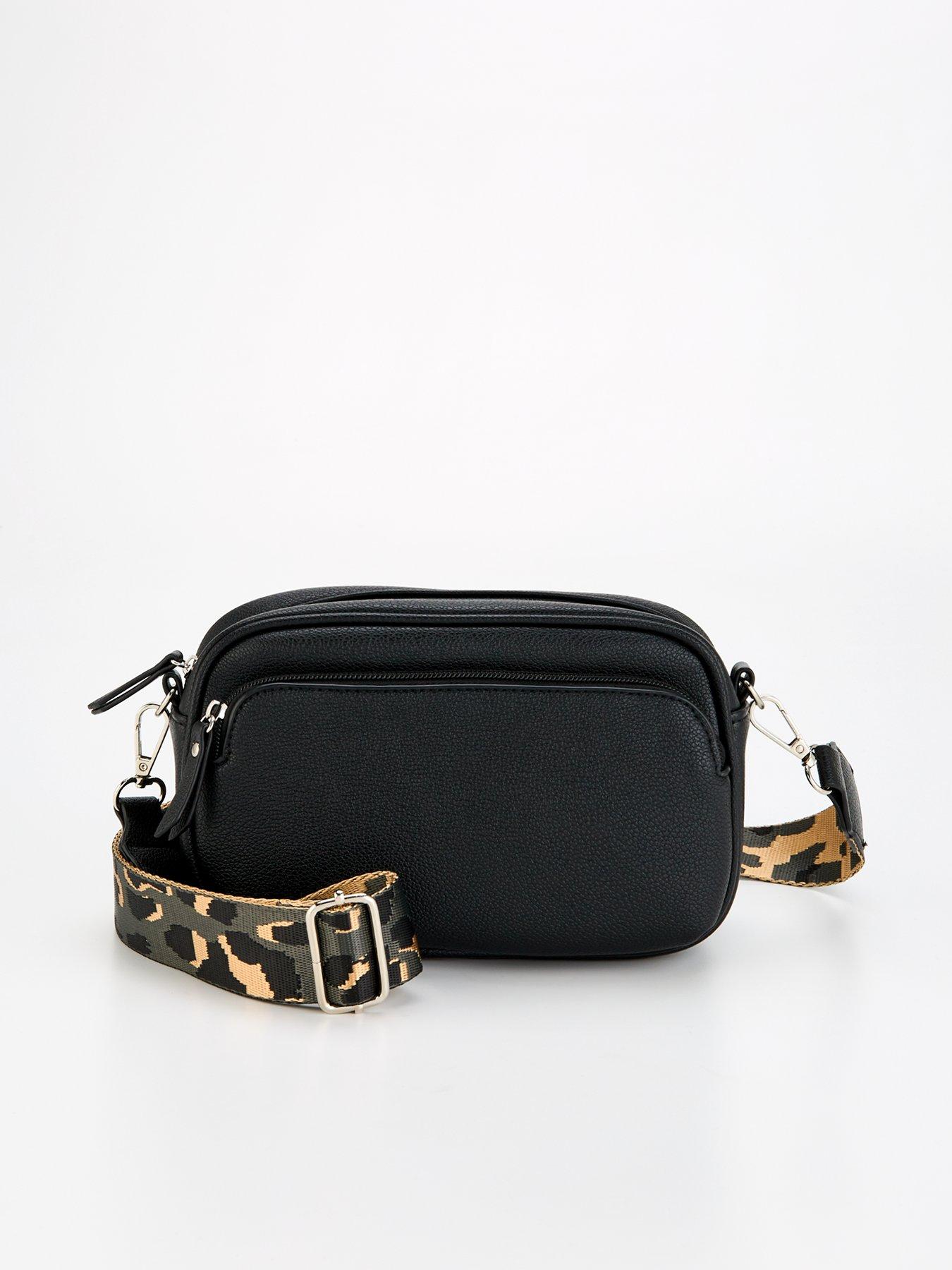 pieces-camera-bag-with-leopard-printed-strap-black