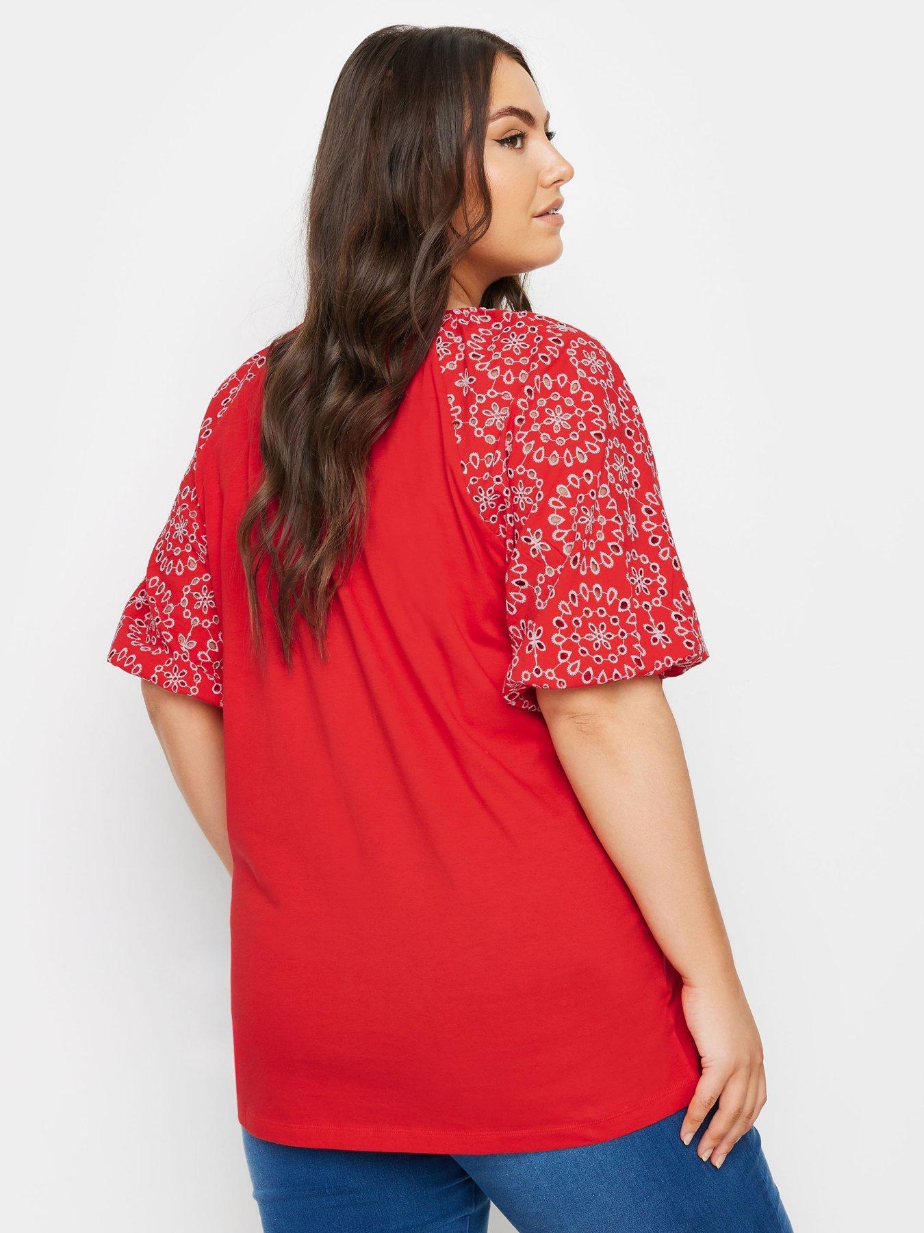 yours-curve-anglaise-sleeve-t-shirt-redstillFront