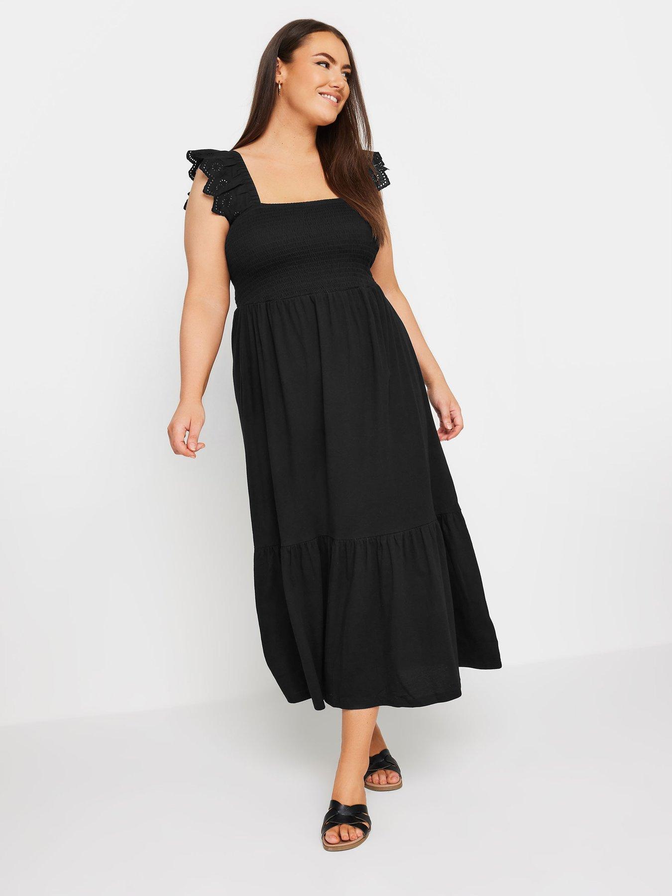 yours-curve-shirred-anglaise-frill-tiered-midaxi-dress-blackback