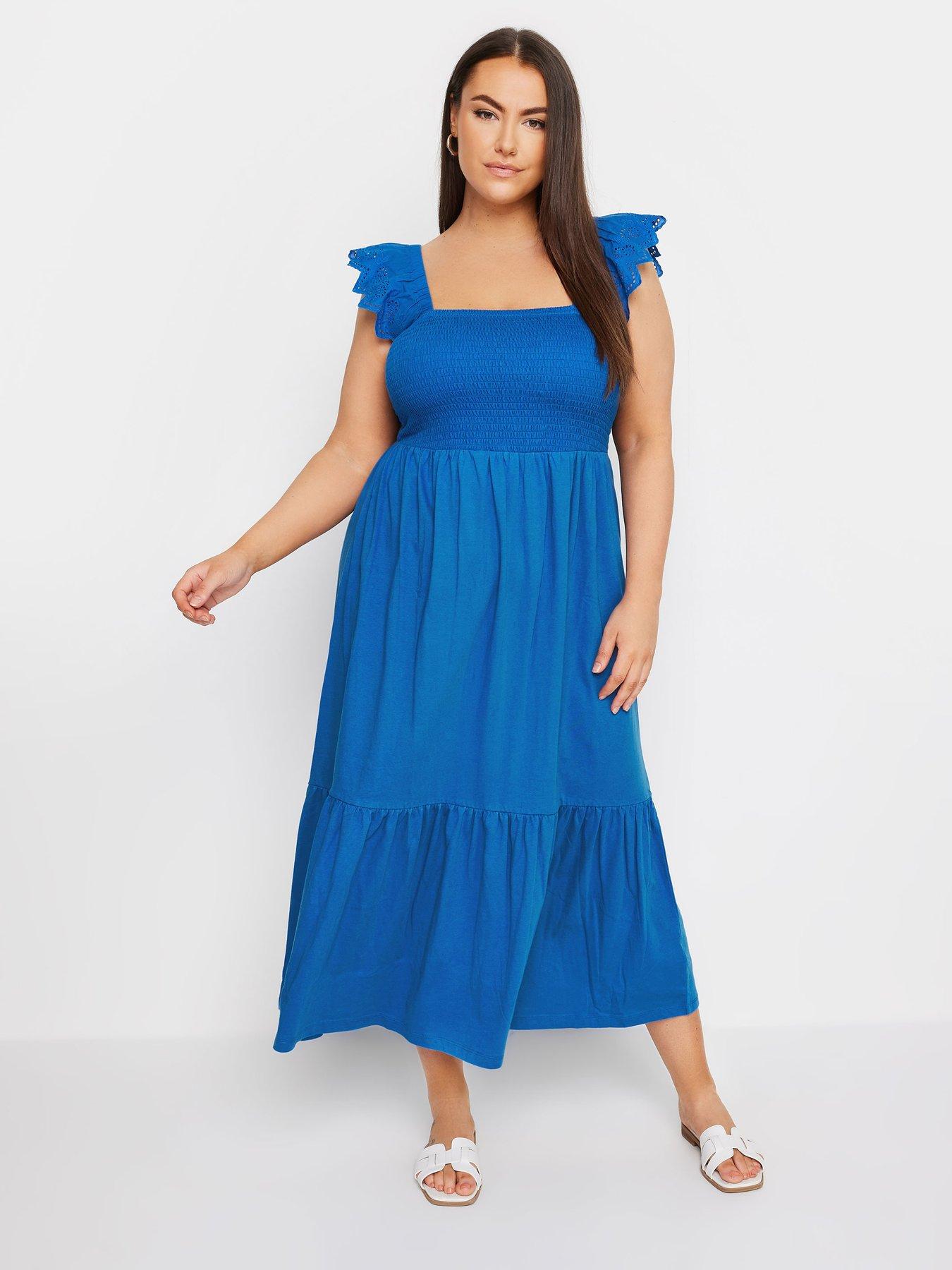 yours-curve-shirred-anglaise-frill-tiered-midaxi-dress-blue