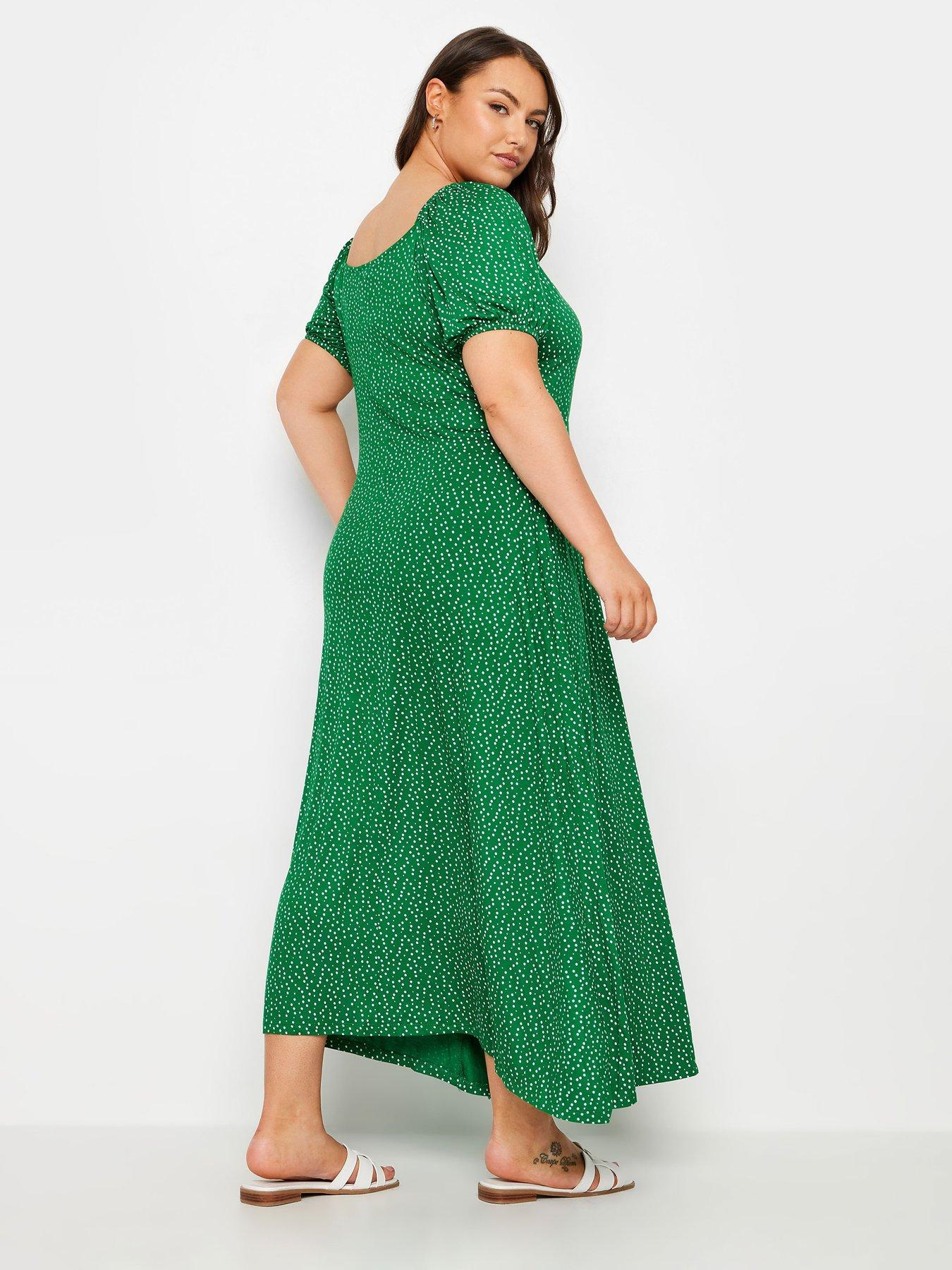 yours-curve-tiered-polka-dot-smock-maxi-dress-greenstillFront