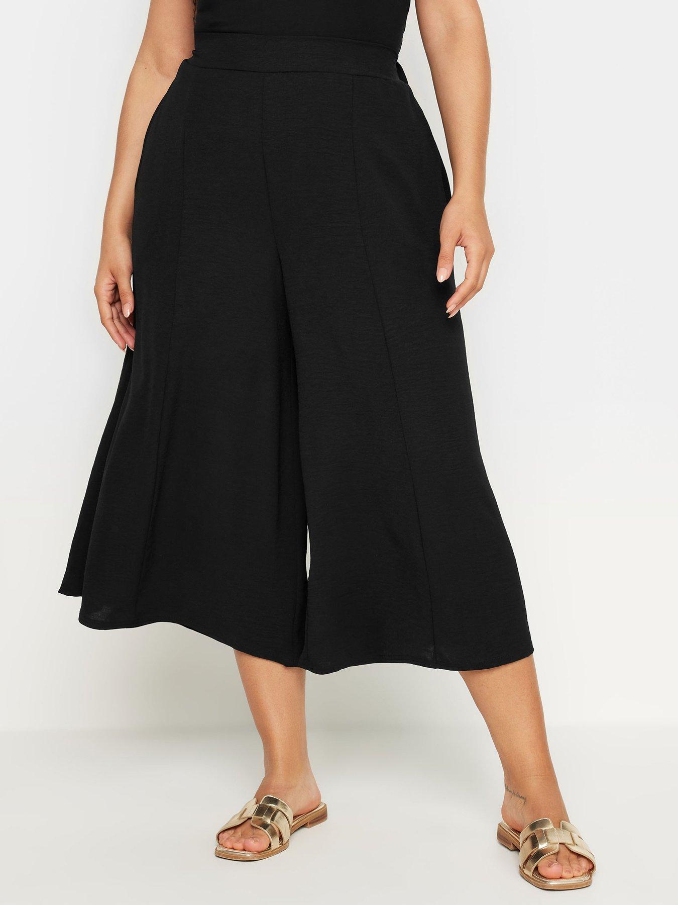 yours-curve-super-wide-hammered-satin-culottes-blackfront