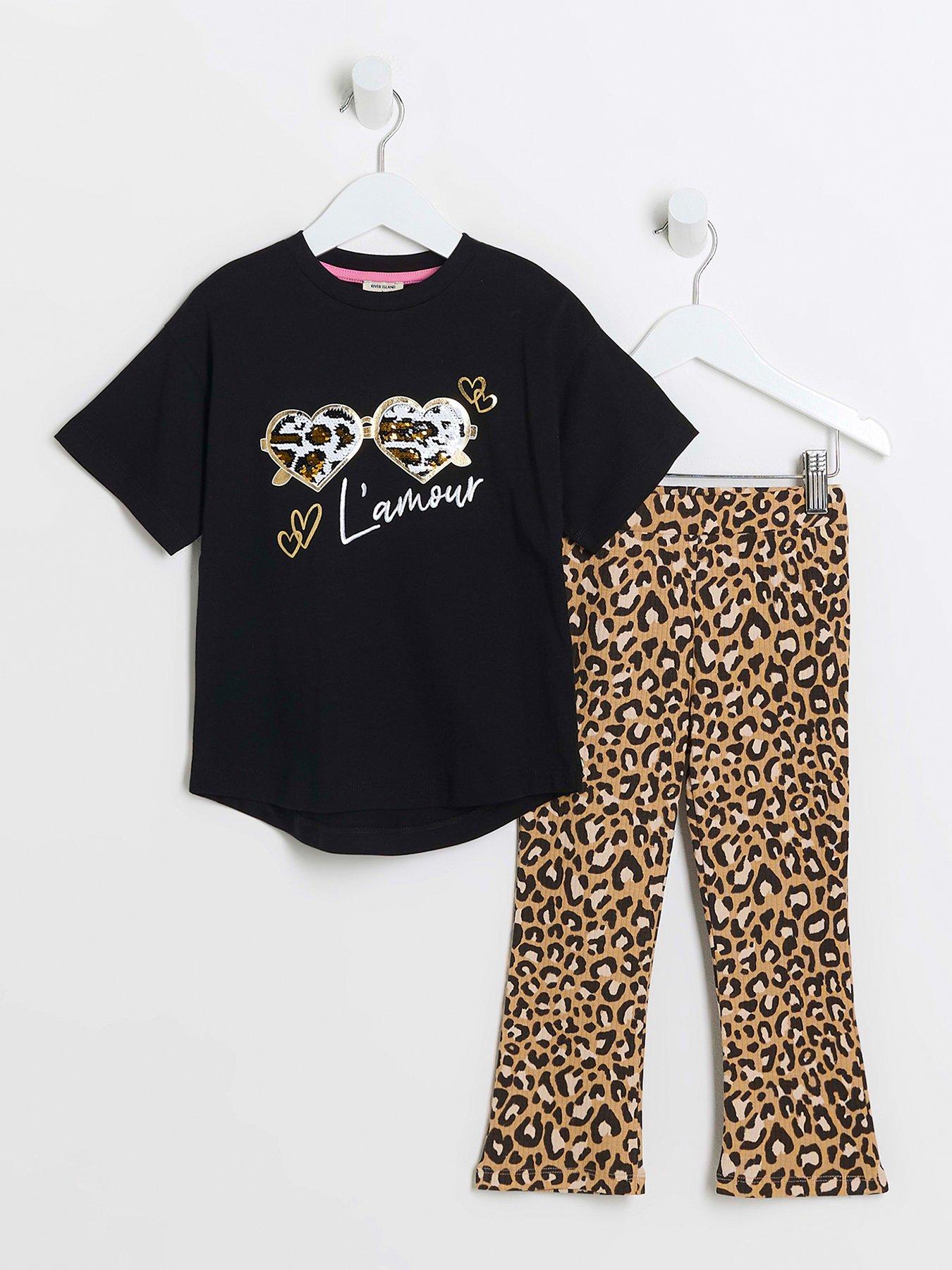 river-island-mini-mini-girls-leopard-print-t-shirt-set-black