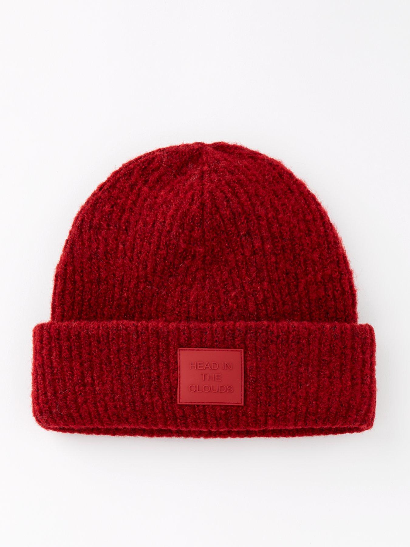 pieces-wool-slogan-beanie-red