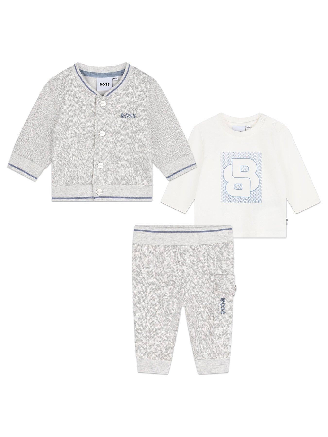 undefined Newborn Baby Boys Gift Boxed Tracksuit & T-shirt Set - Light Grey