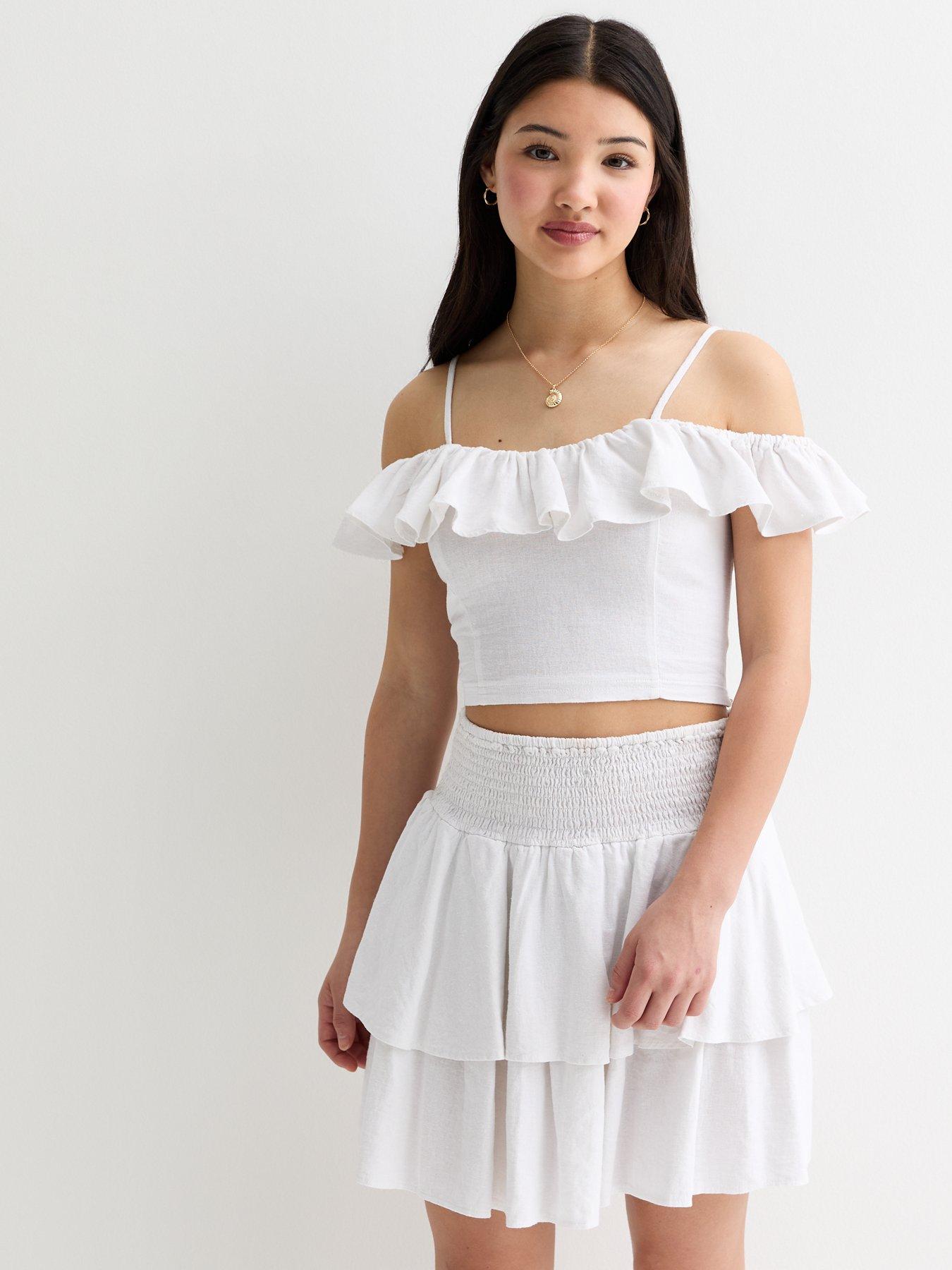 new-look-915-girls-white-linen-blend-ruffle-bardot-cami-top