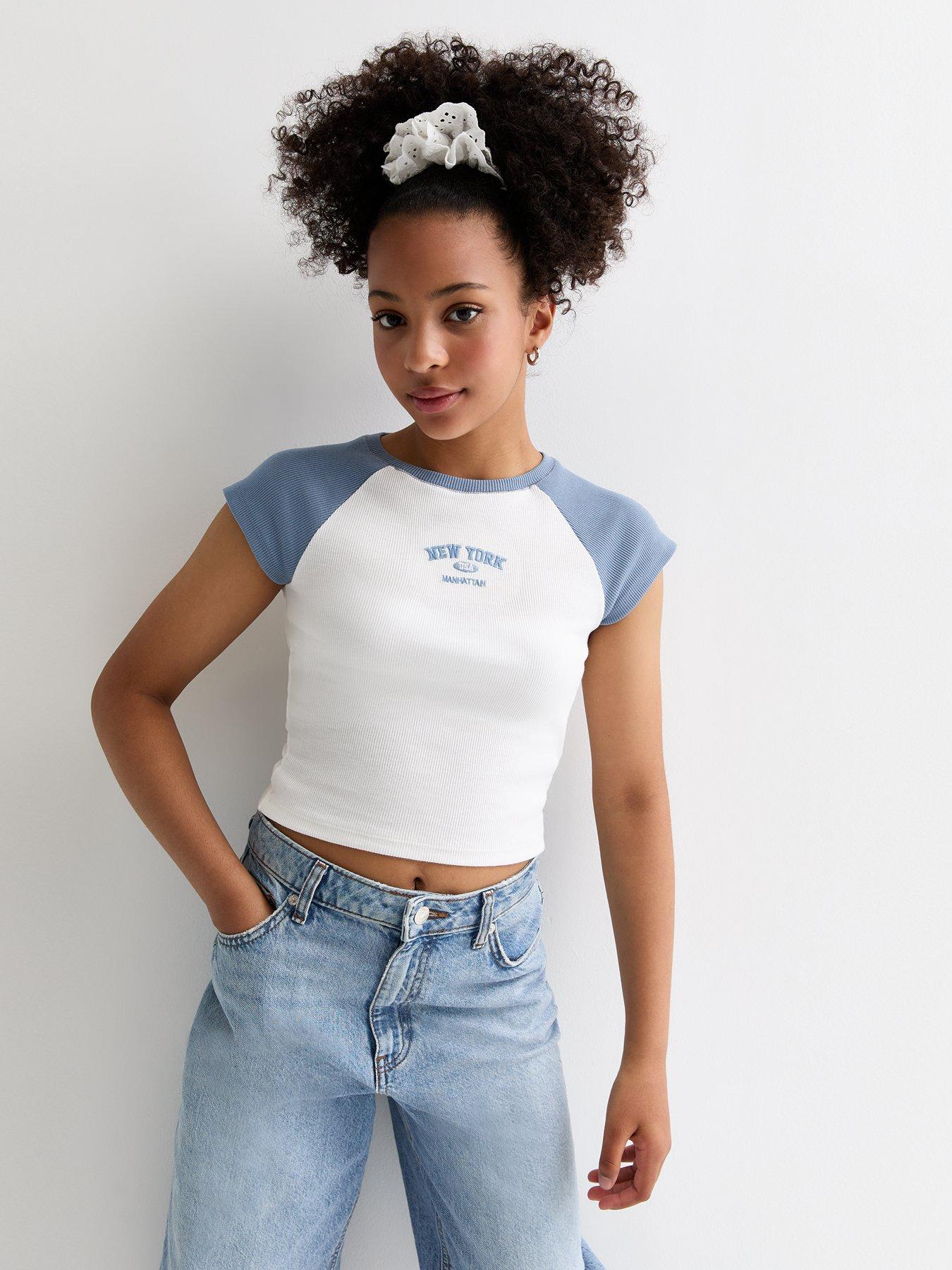 new-look-915-girls-blue-embroidered-new-york-slogan-cap-sleeve-t-shirt