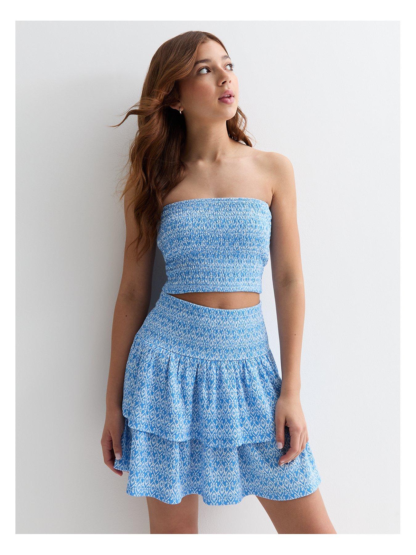 new-look-915-girls-blue-abstract-print-shirred-bandeau-top