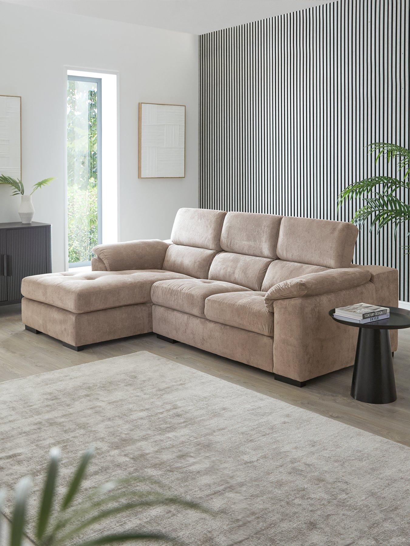 The Very Collection Brady left Hand 3 Seater Fabric Chaise Sofa - Grey/Walnut - FSC Certified