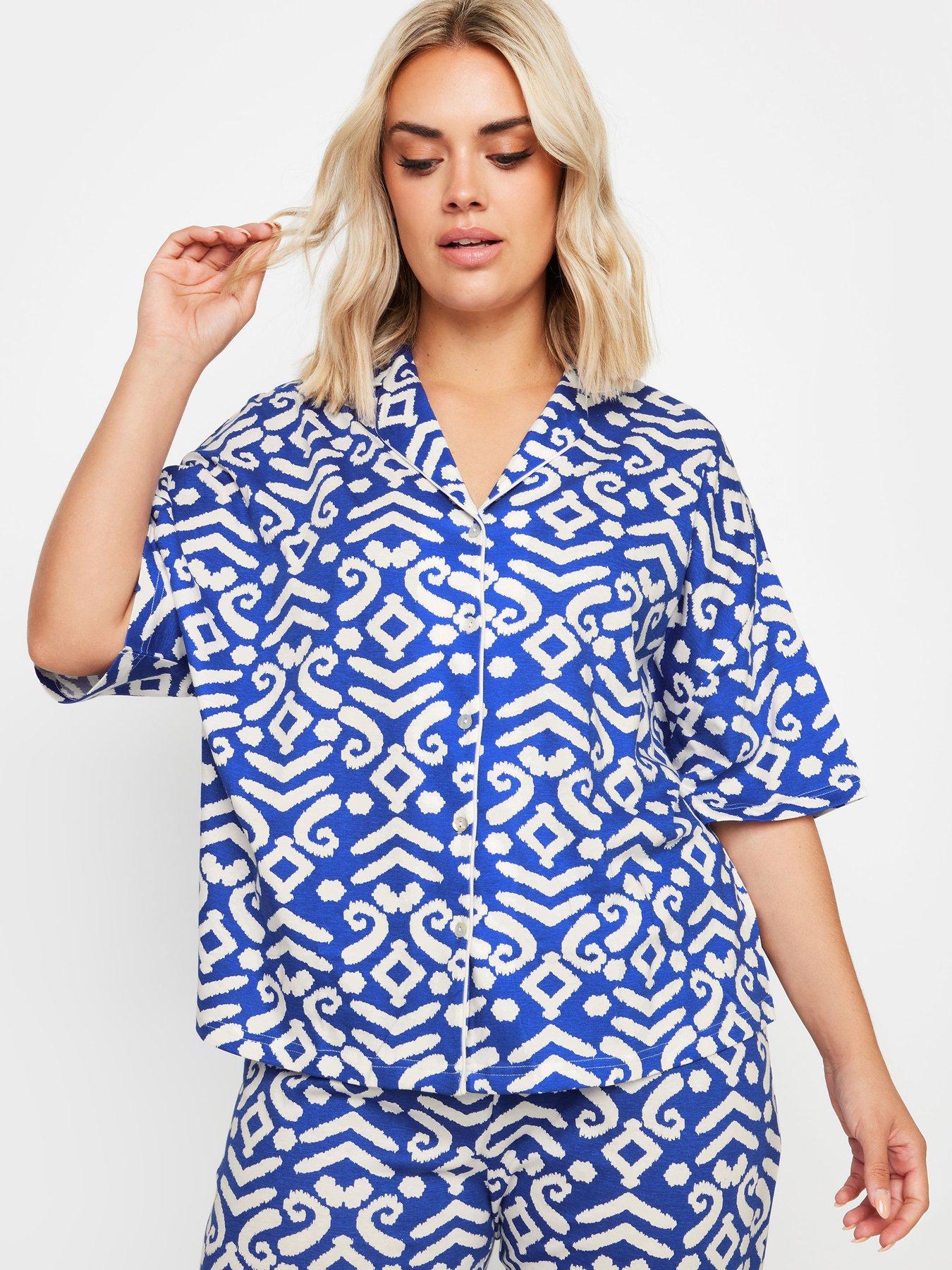 yours-curve-ikat-collar-revere-pj-set-blueoutfit