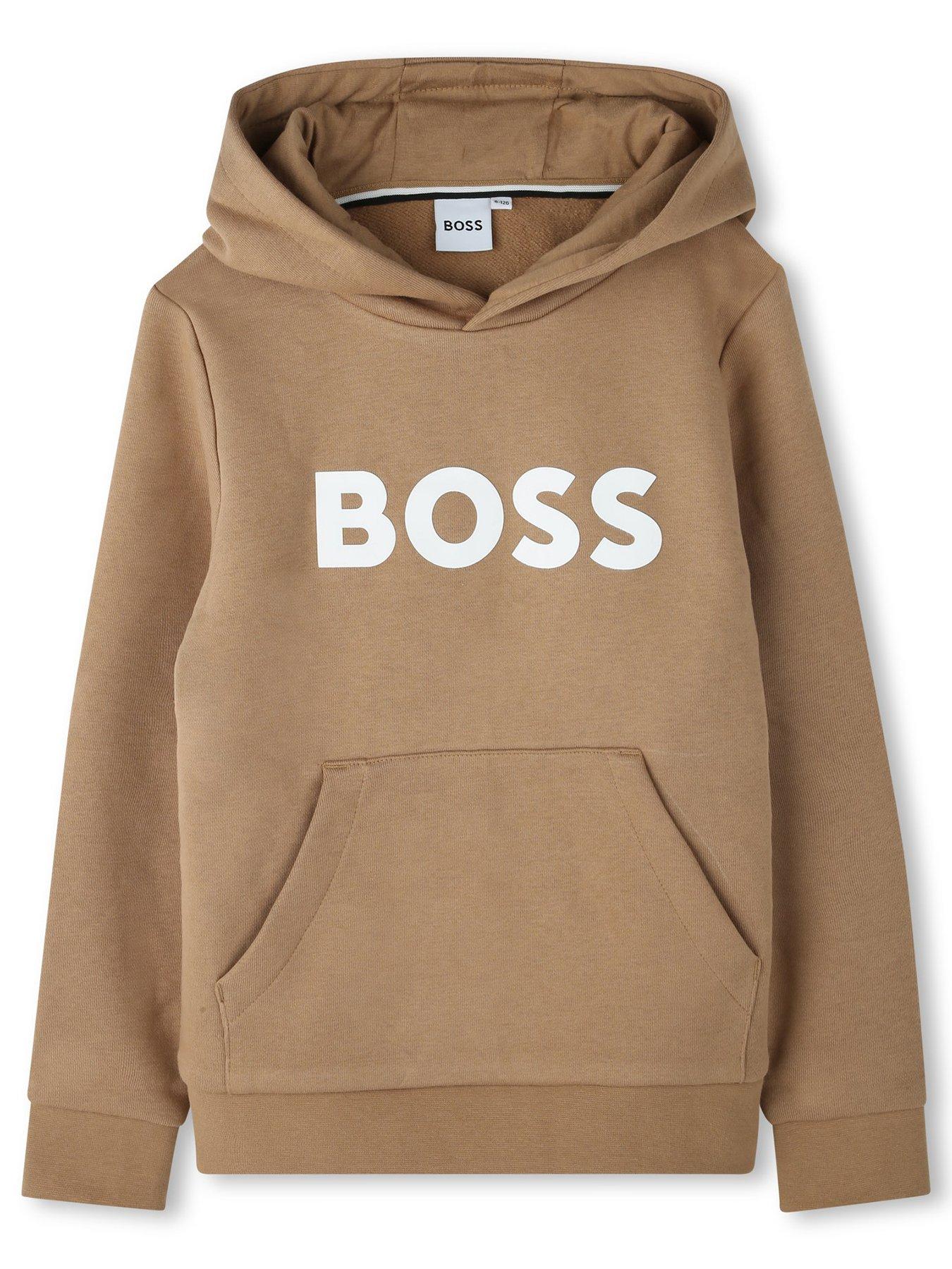 boss-boys-logo-hoodie-beige