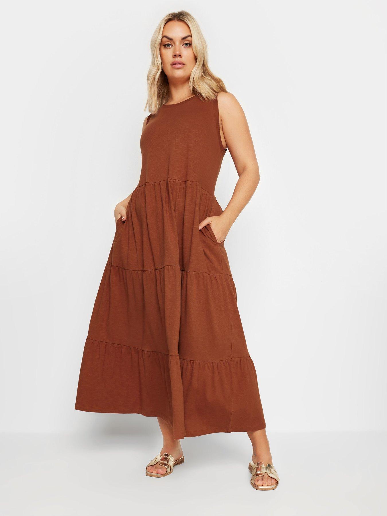 yours-curve-sleeveless-ribbed-trim-tiered-midaxi-dress-orange