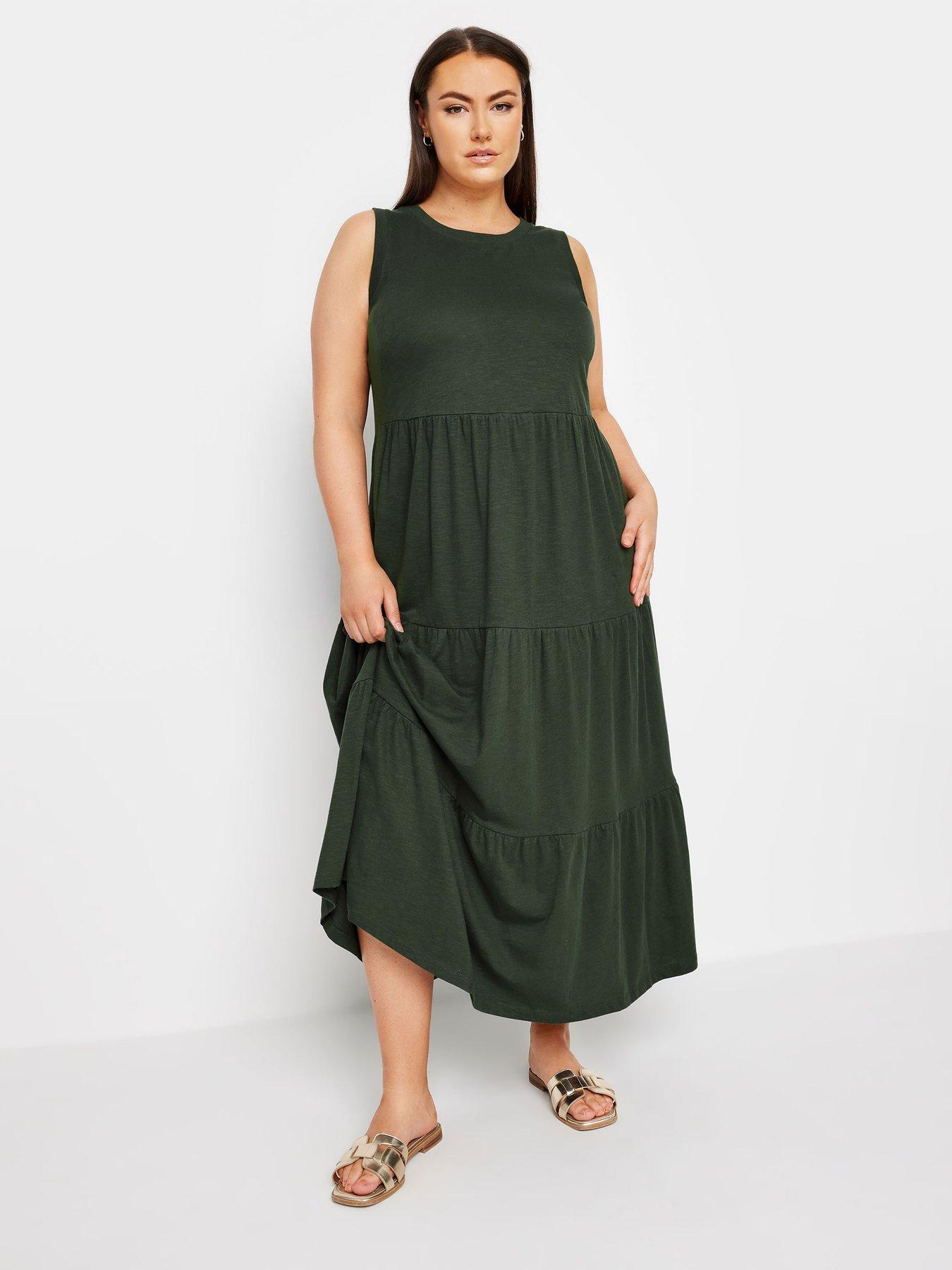 yours-curve-sleeveless-ribbed-trim-tiered-midaxi-dress-green