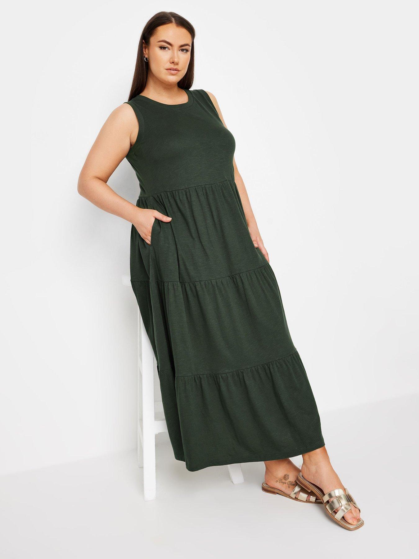 yours-curve-sleeveless-ribbed-trim-tiered-midaxi-dress-greenback