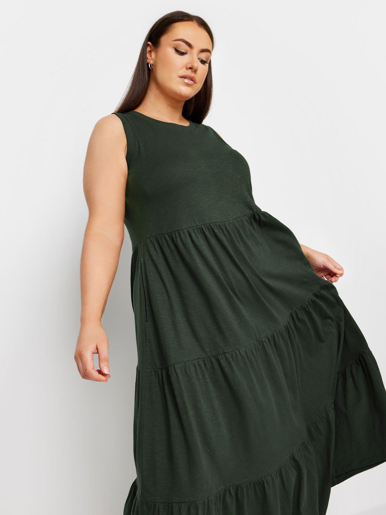 yours-curve-sleeveless-ribbed-trim-tiered-midaxi-dress-greenoutfit