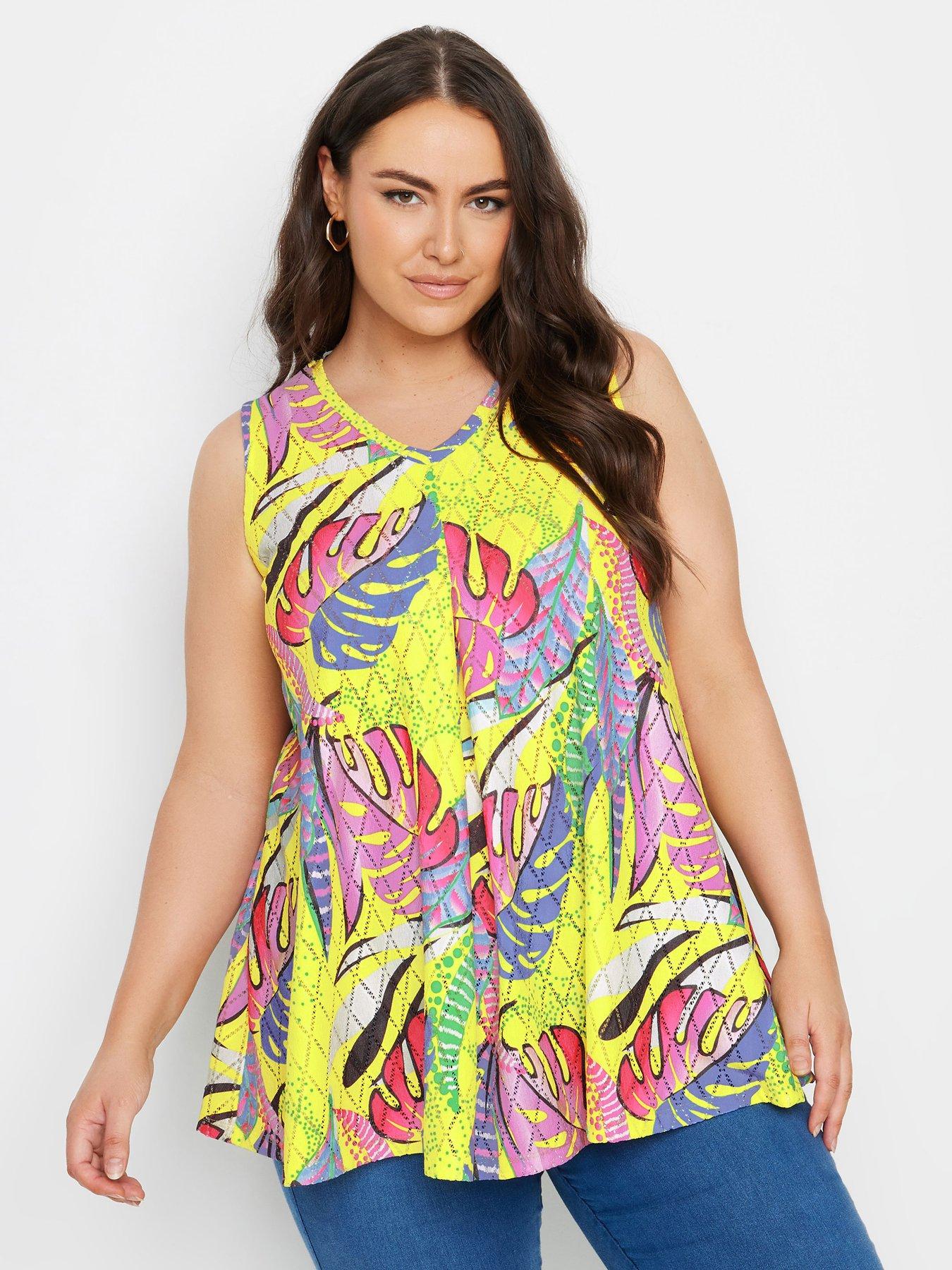 yours-curve-leaf-print-vest-top-yellow