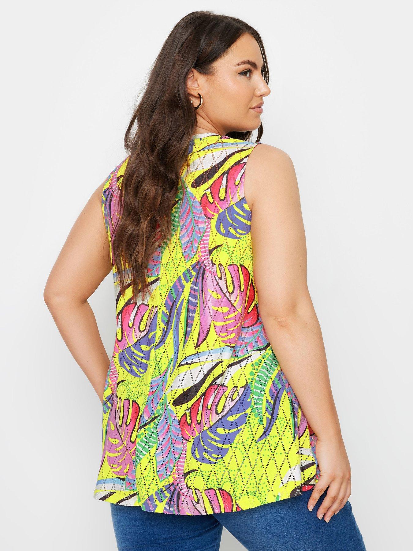 yours-curve-leaf-print-vest-top-yellowstillFront