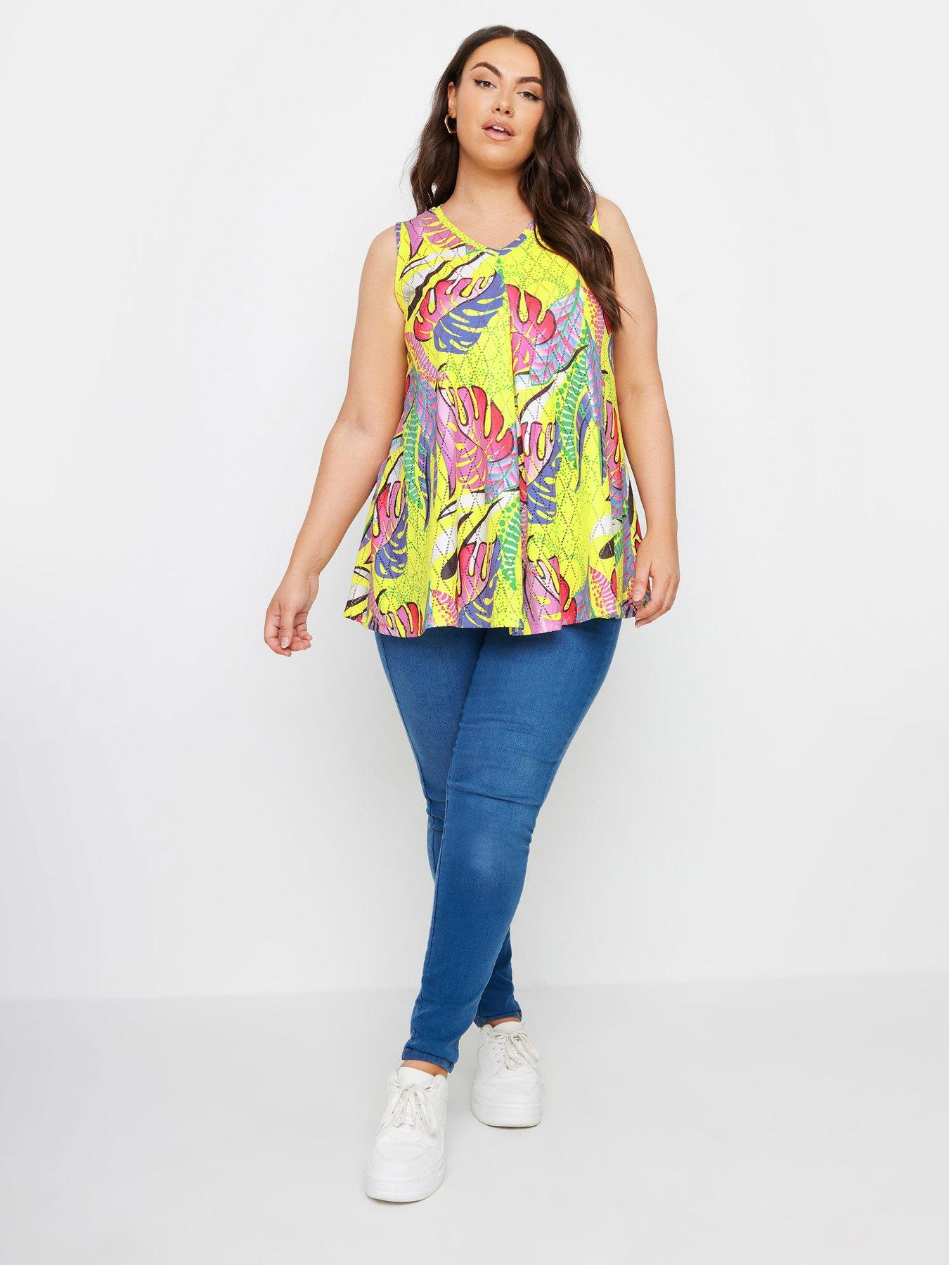 yours-curve-leaf-print-vest-top-yellowback