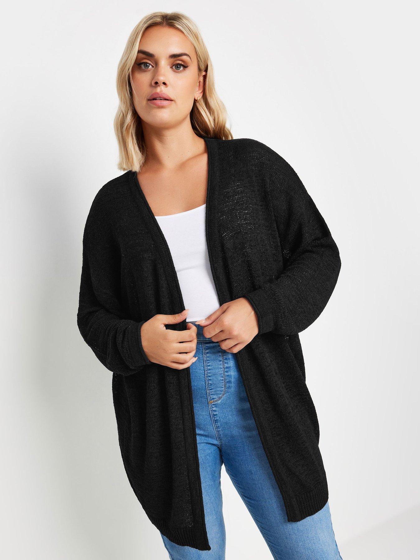 yours-curve-tape-yarn-midi-cardigan-black