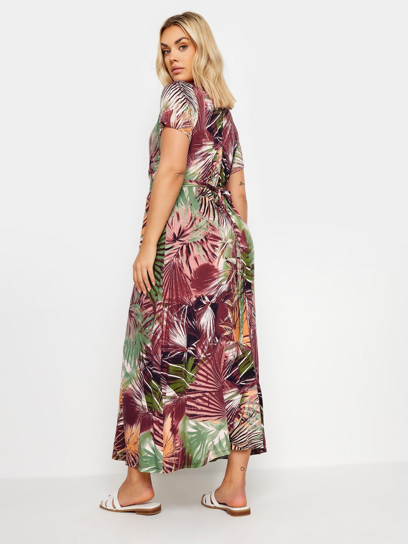 yours-curve-leaf-print-wrap-maxi-dressstillFront