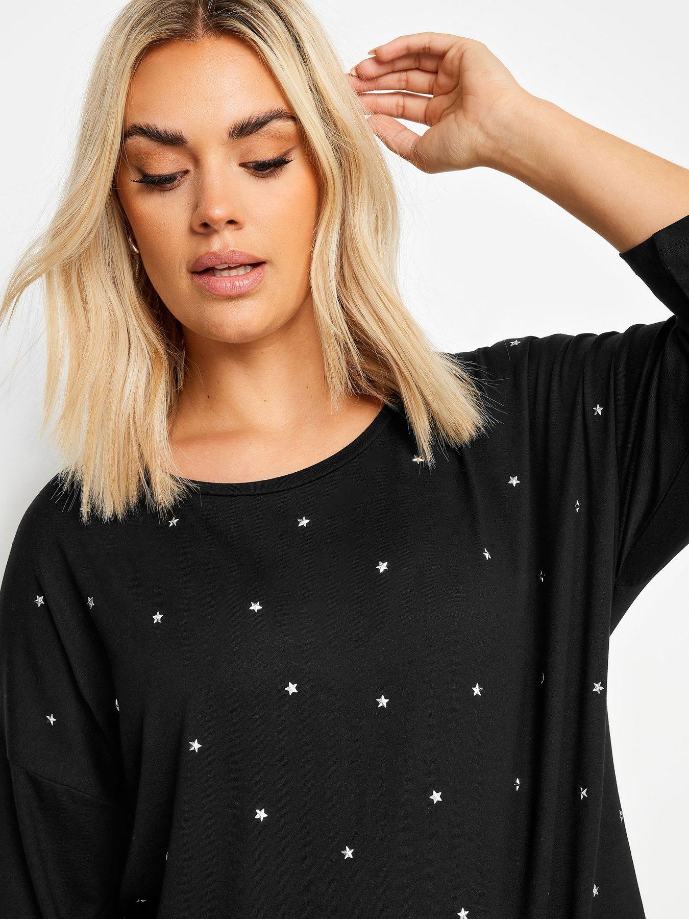 yours-curve-star-embellished-swing-top-blackoutfit