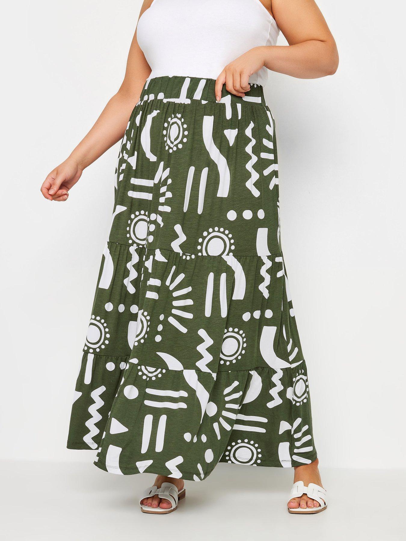 yours-curve-structured-tiered-skirt-green