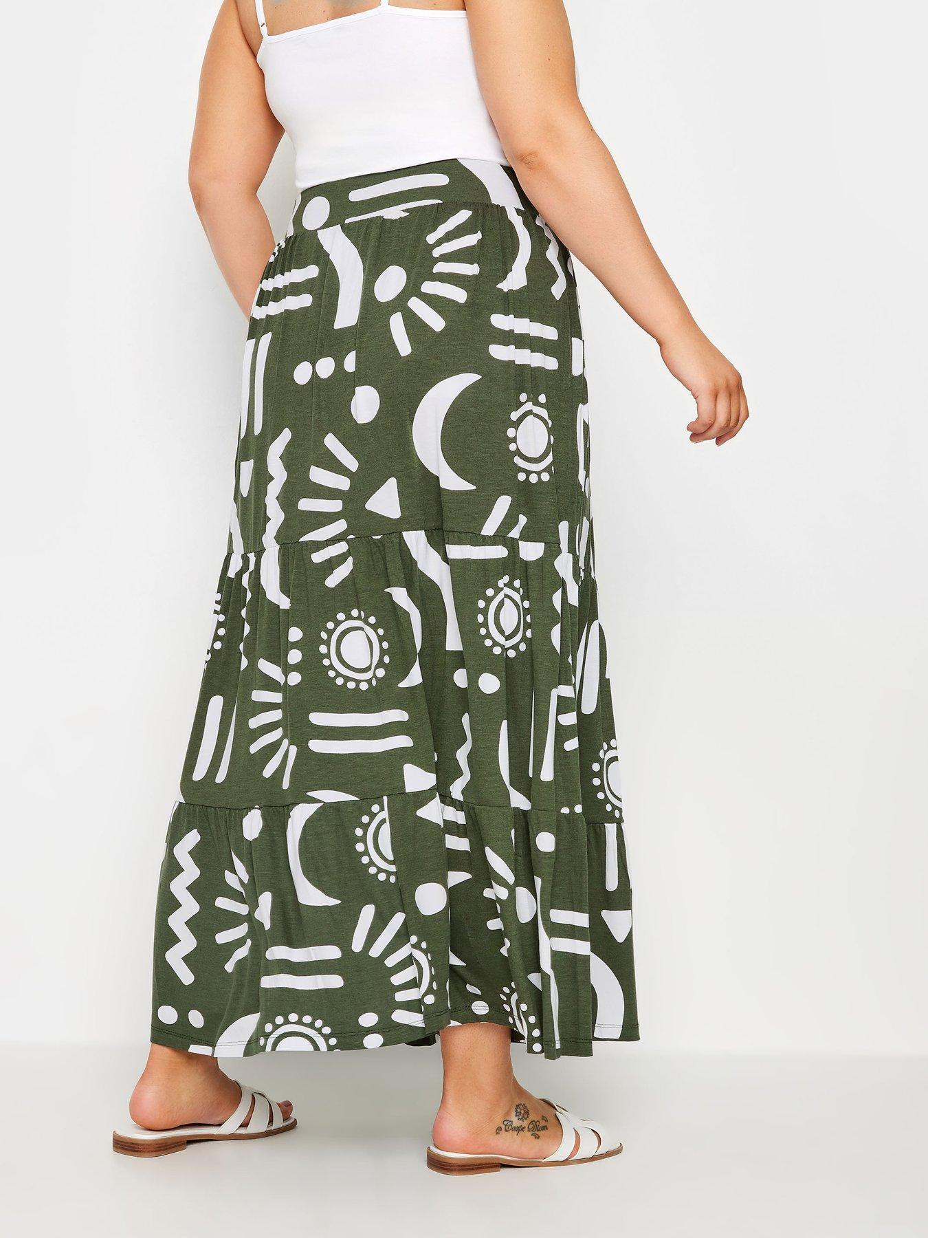 yours-curve-structured-tiered-skirt-greenstillFront